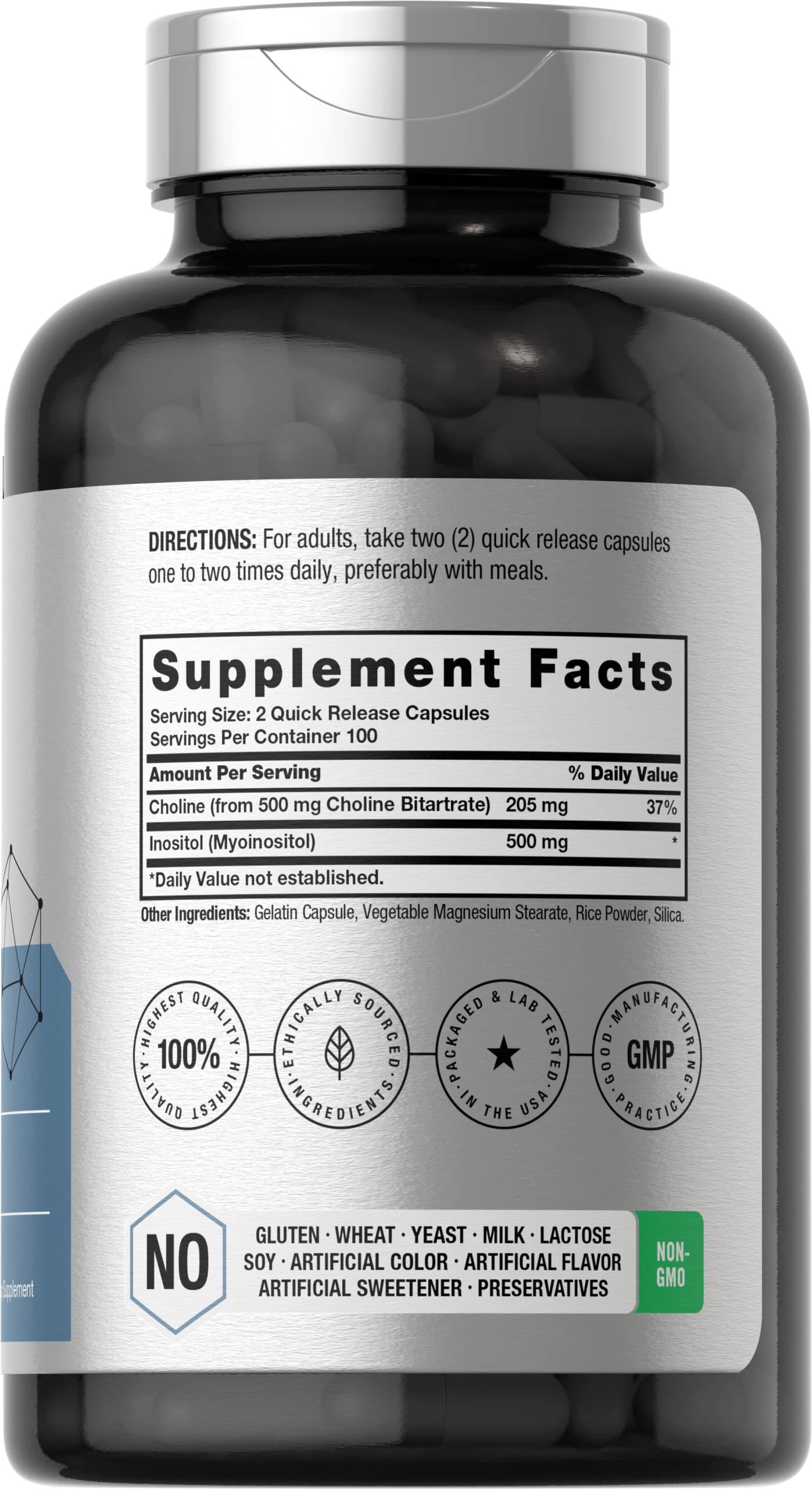 Foto 3 pulgar | Suplemento Horbaach Choline Inositol 1000 Mg 200 Cápsulas - Venta Internacional