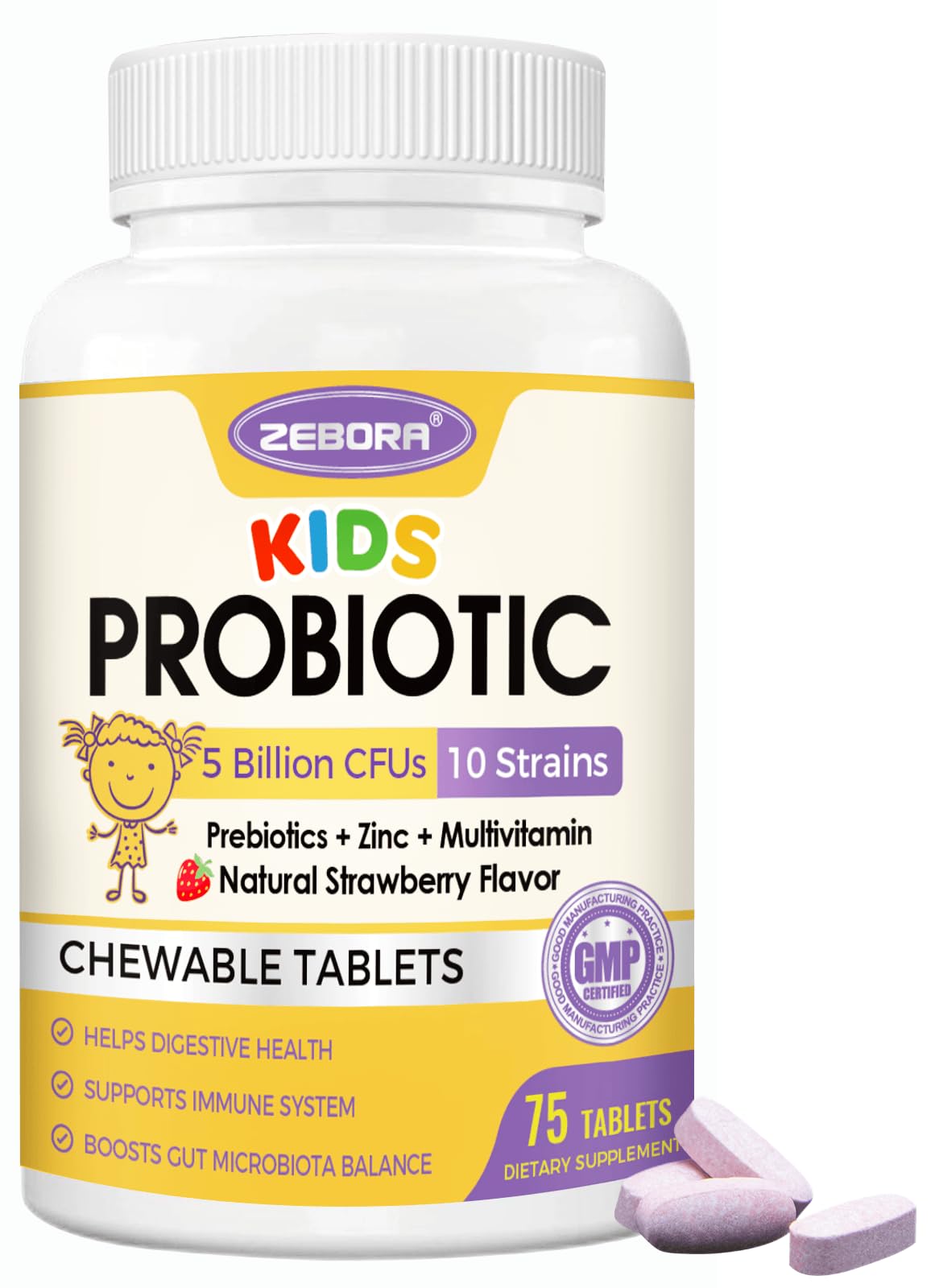 Foto 2 pulgar | Probióticos Masticables Zebora Kids Digestive Health 5b Cfu - Sabor Fresa Orgánica