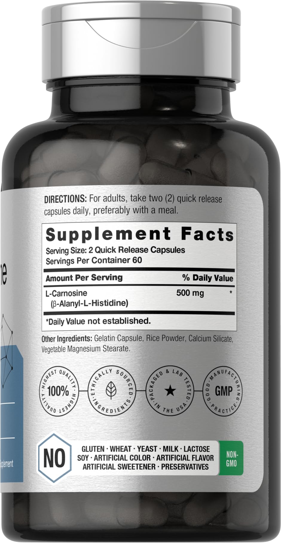 Foto 3 pulgar | Suplemento Horbaach L Carnosina 500 mg 120 Cápsulas - Venta Internacional