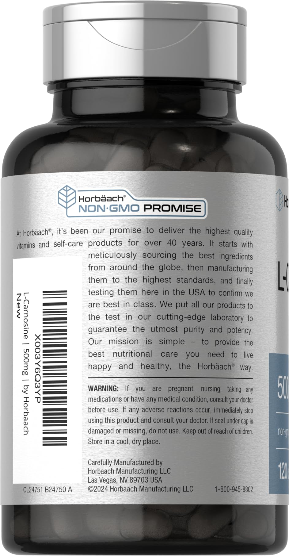 Foto 4 pulgar | Suplemento Horbaach L Carnosina 500 mg 120 Cápsulas - Venta Internacional