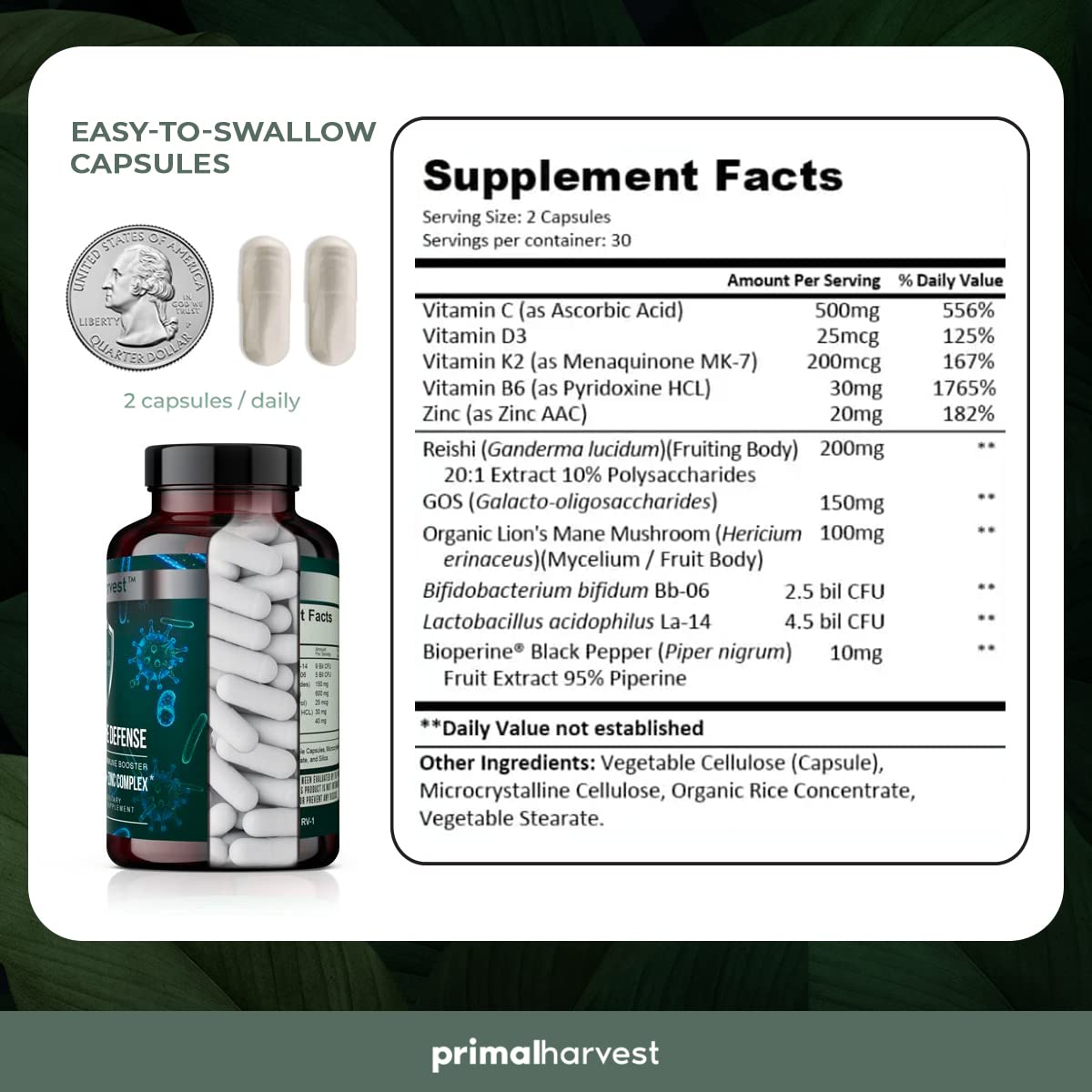 Foto 3 pulgar | Suplemento Primal Harvest Primal Immune Defense 60 Cápsulas - Venta Internacional