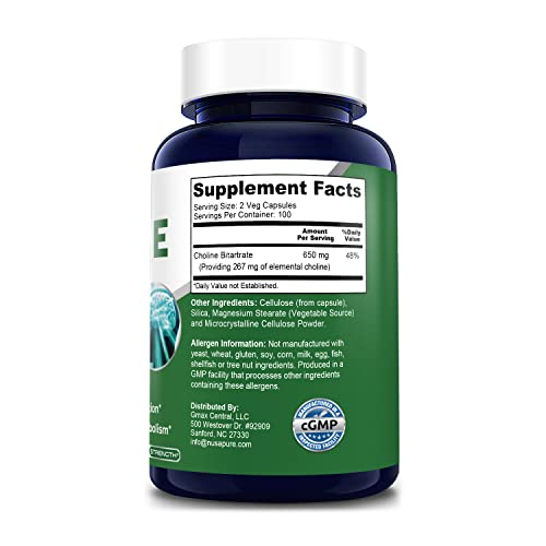Foto 7 pulgar | Suplemento Nusapure de Bitartrato de Colina 650 mg 200 Cápsulas Vegetarianas - Venta Internacional