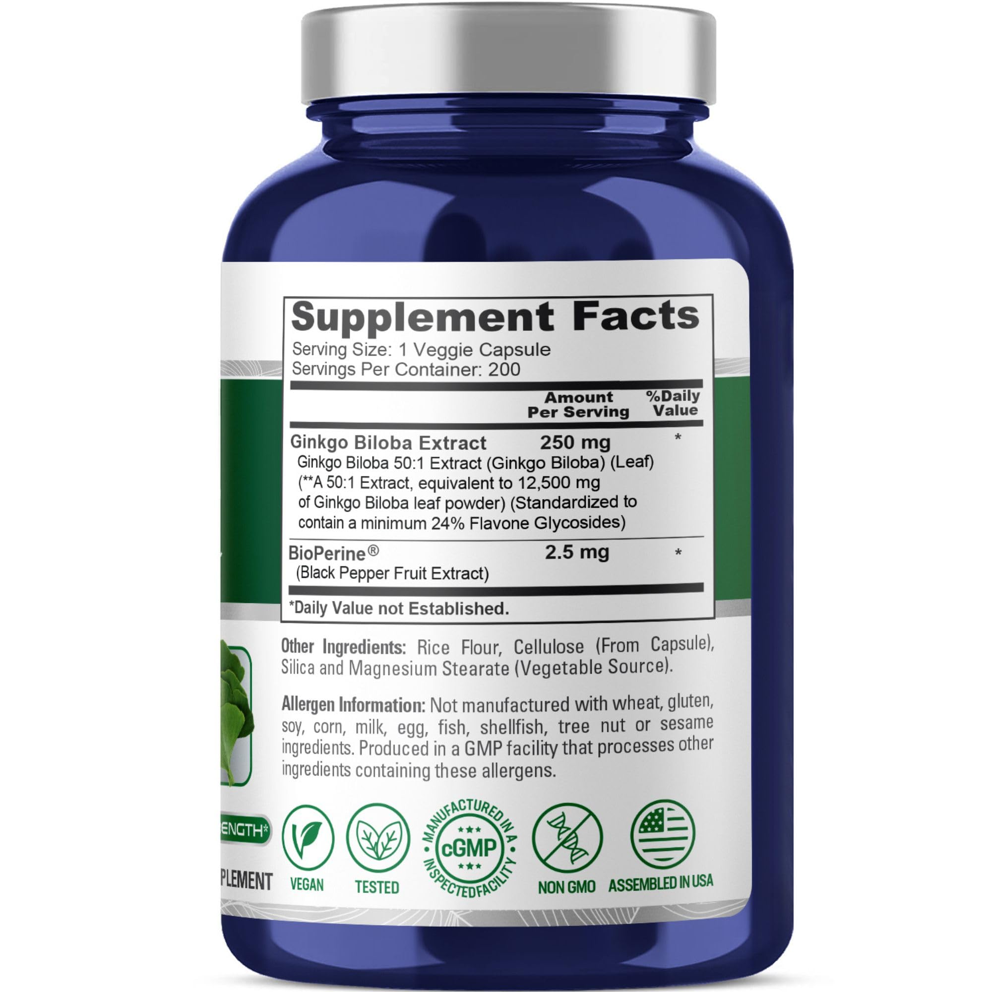 Foto 3 pulgar | Suplemento Nusapure Extracto de Ginkgo Biloba 12500 mg 200 Cápsulas - Venta Internacional