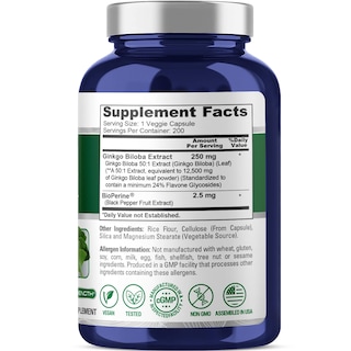 Foto 2 | Suplemento Nusapure Extracto de Ginkgo Biloba 12500 mg 200 Cápsulas - Venta Internacional