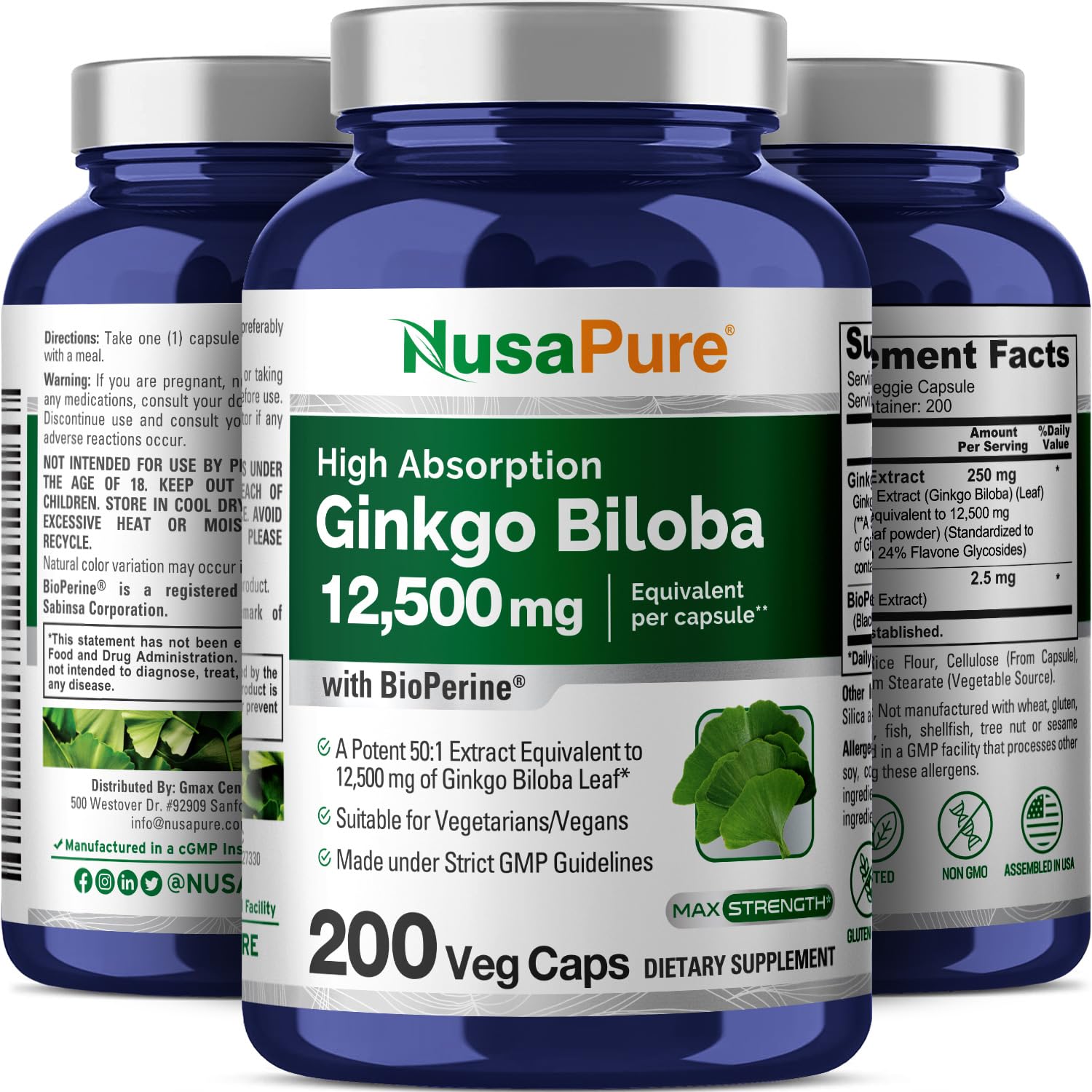 Foto 4 | Suplemento Nusapure Extracto de Ginkgo Biloba 12500 mg 200 Cápsulas - Venta Internacional
