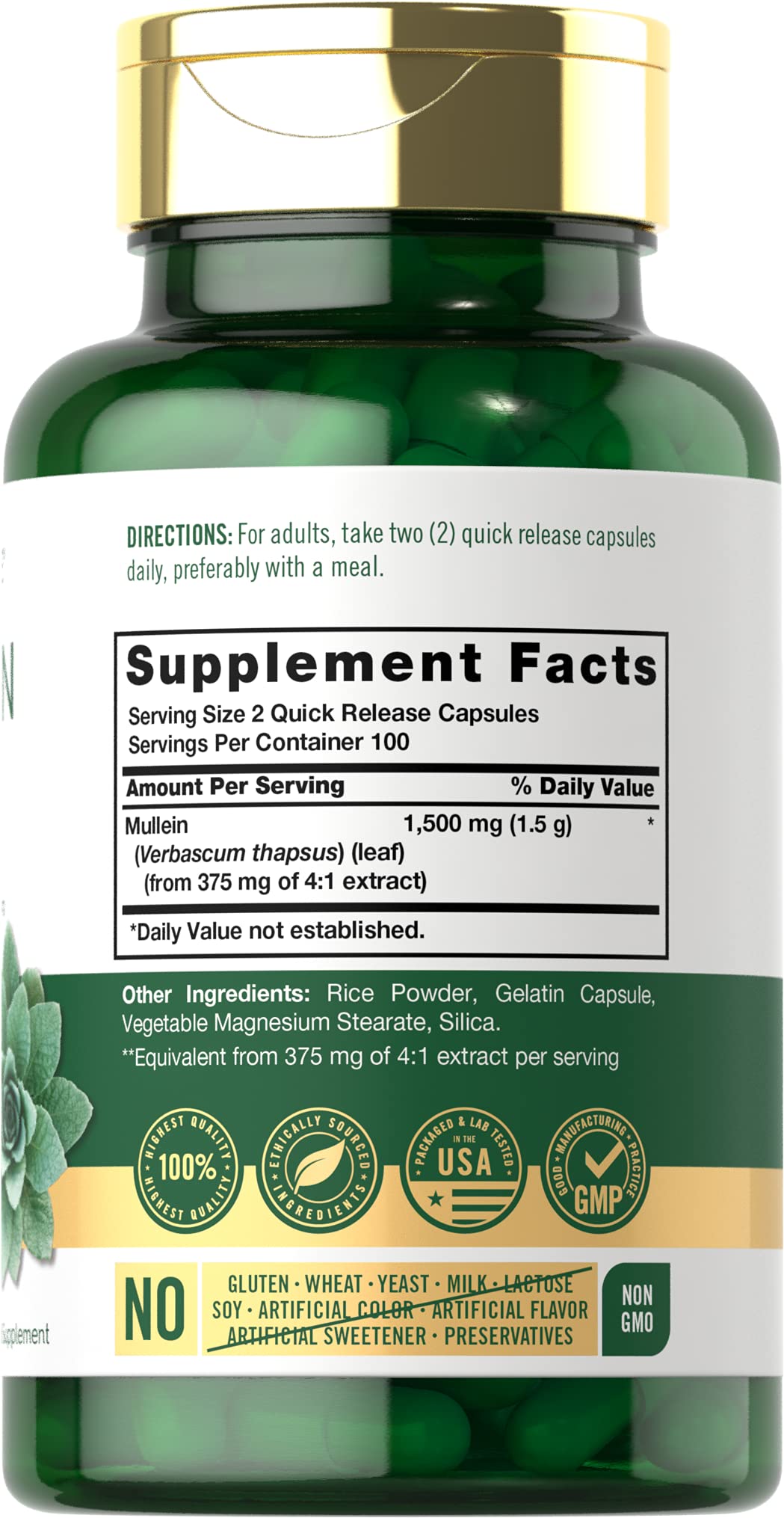 Foto 2 | Suplemento de Extracto de Hoja de Gordolobo Carlyle 1500mg 200 Cápsulas