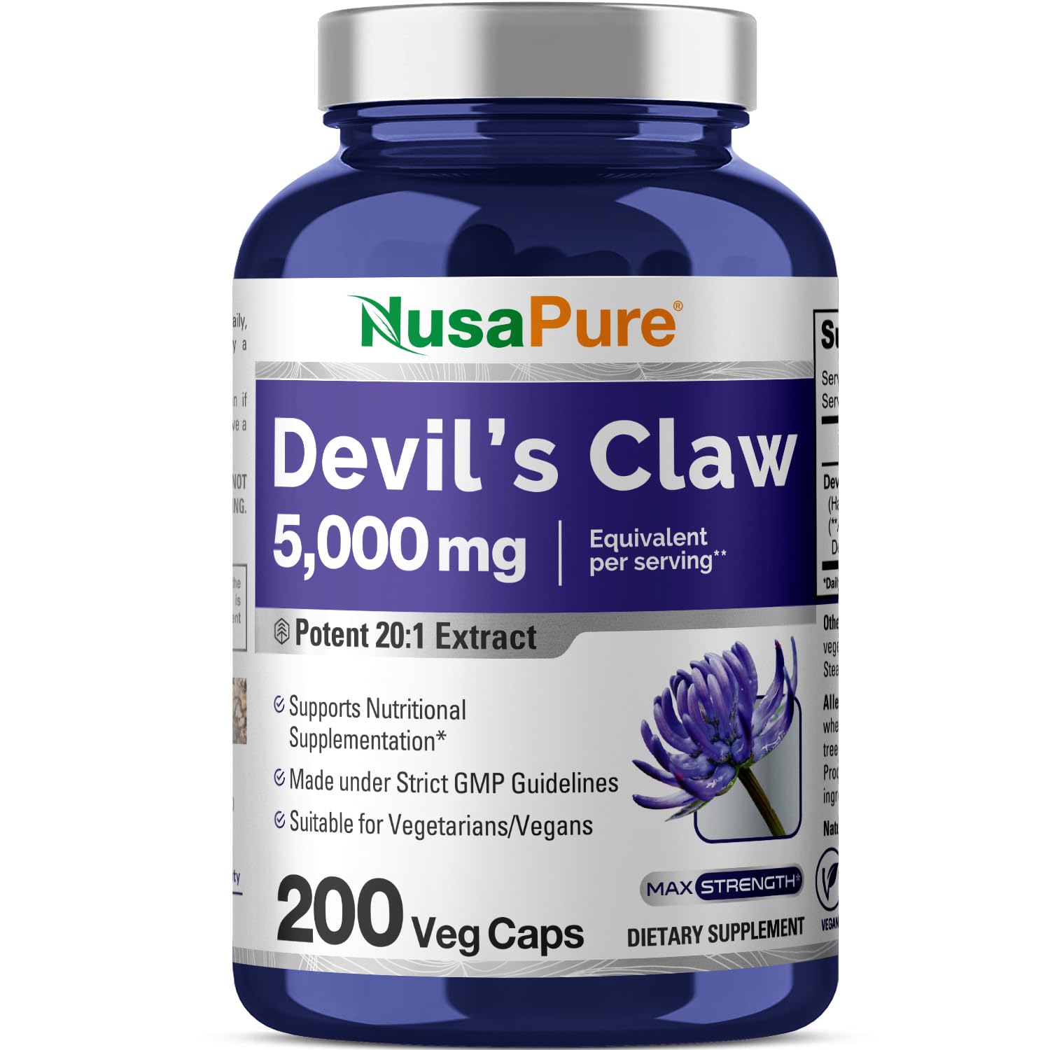 Foto 2 pulgar | Suplemento Nusapure Devil's Claw 5000 mg 200 Cápsulas Vegetarianas - Venta Internacional