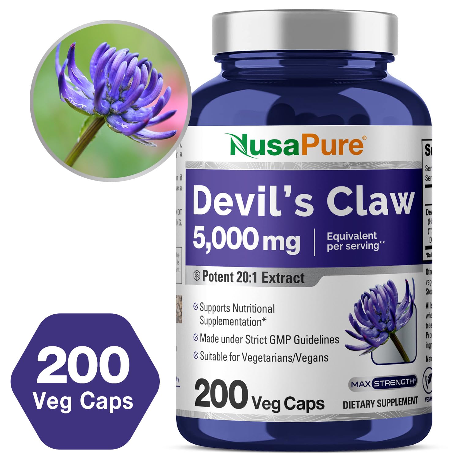 Foto 5 pulgar | Suplemento Nusapure Devil's Claw 5000 mg 200 Cápsulas Vegetarianas - Venta Internacional