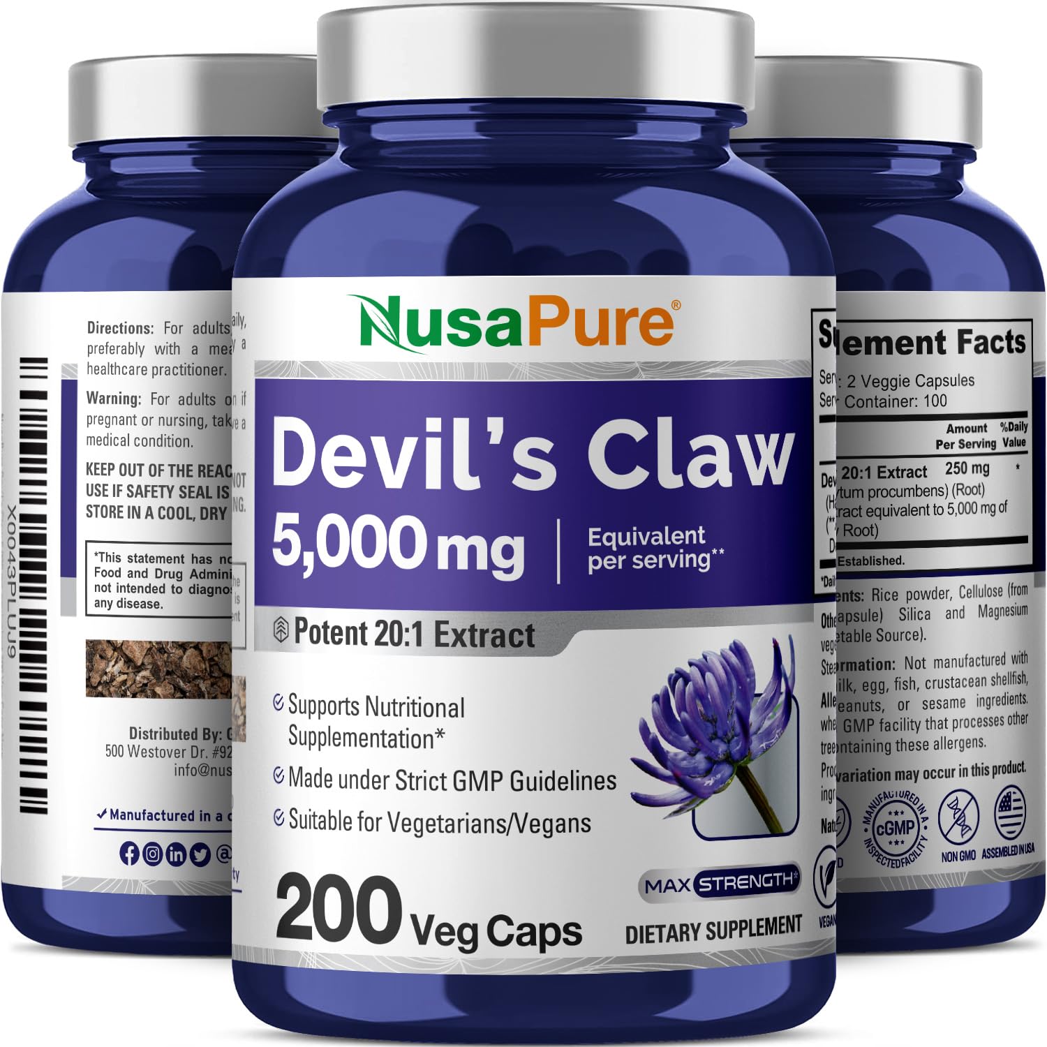 Foto 6 pulgar | Suplemento Nusapure Devil's Claw 5000 mg 200 Cápsulas Vegetarianas - Venta Internacional