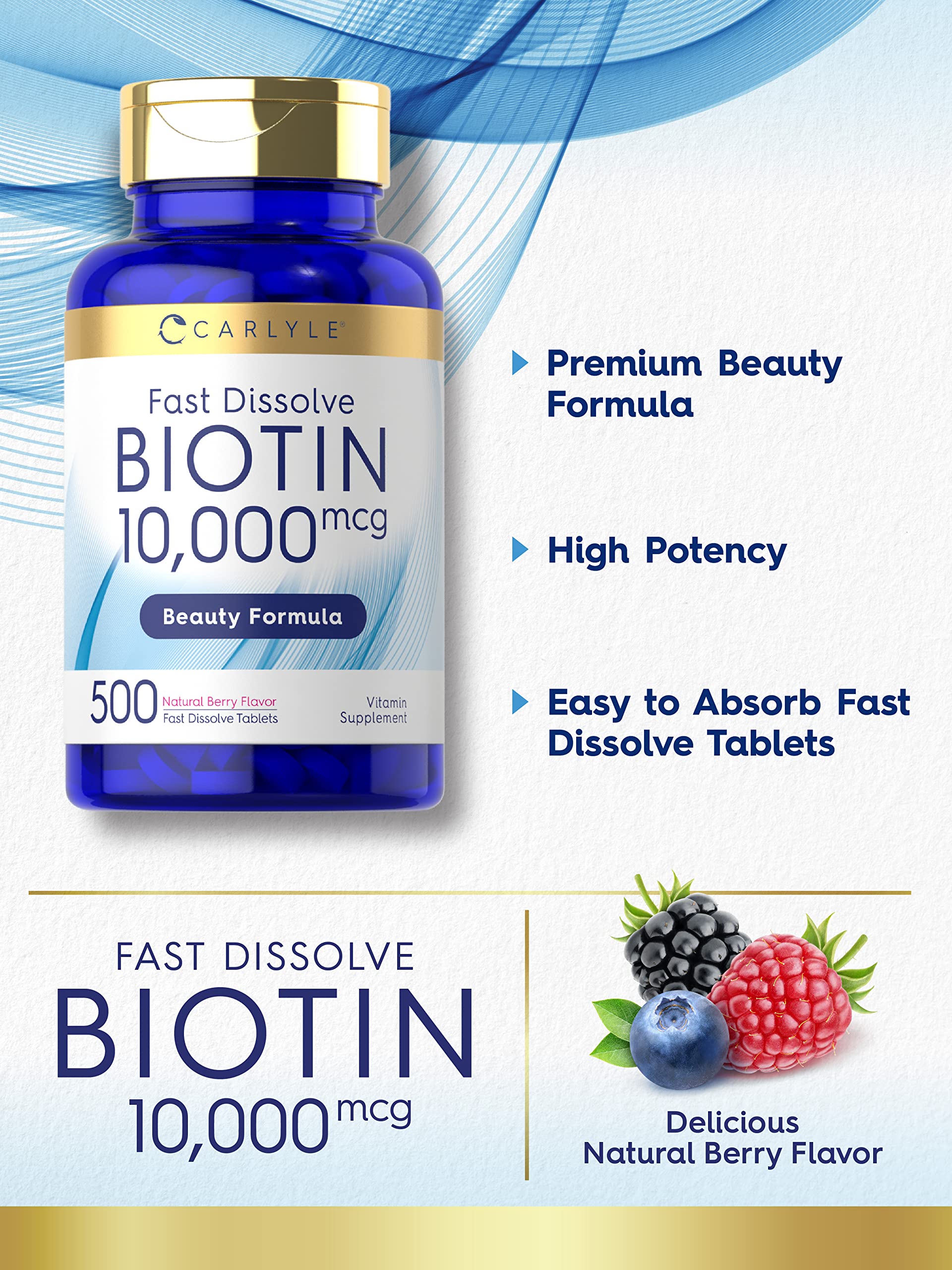 Foto 4 pulgar | Suplemento Carlyle de Biotina 10000 mcg 500 Tabletas - Venta Internacional