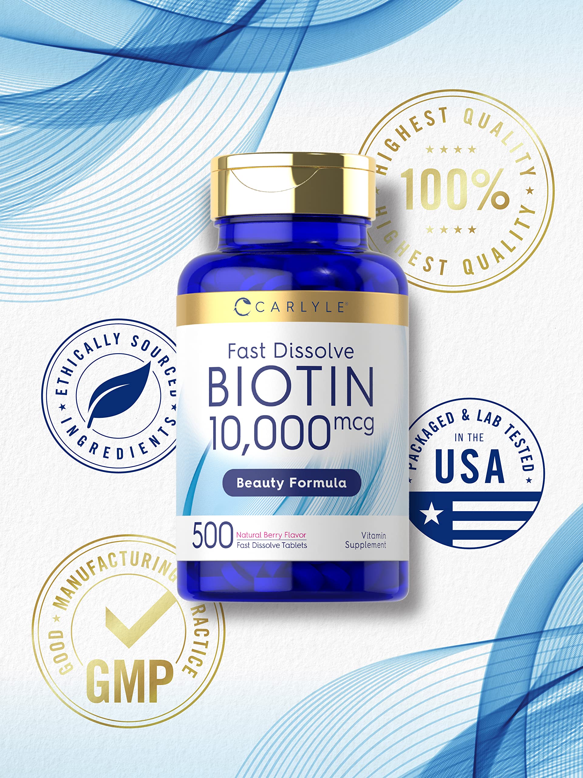 Foto 6 pulgar | Suplemento Carlyle de Biotina 10000 mcg 500 Tabletas - Venta Internacional