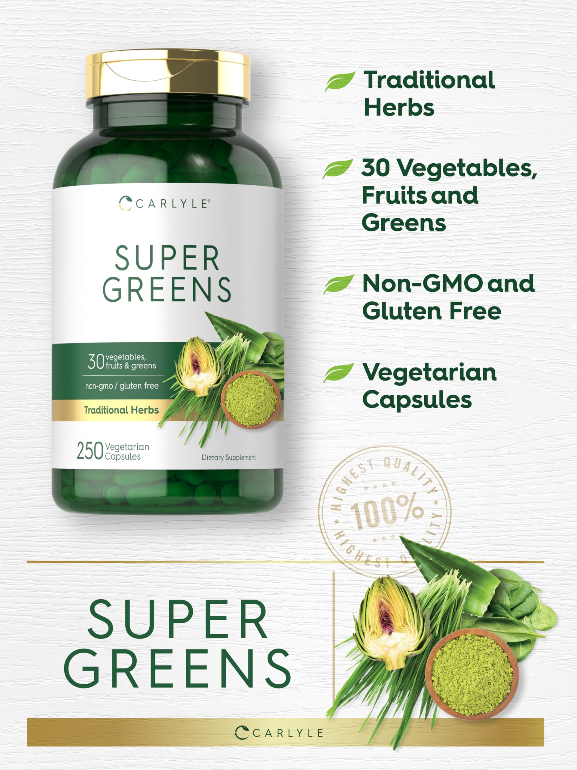 Foto 4 | Suplemento Carlyle Super Greens 250 Cápsulas - Venta Internacional