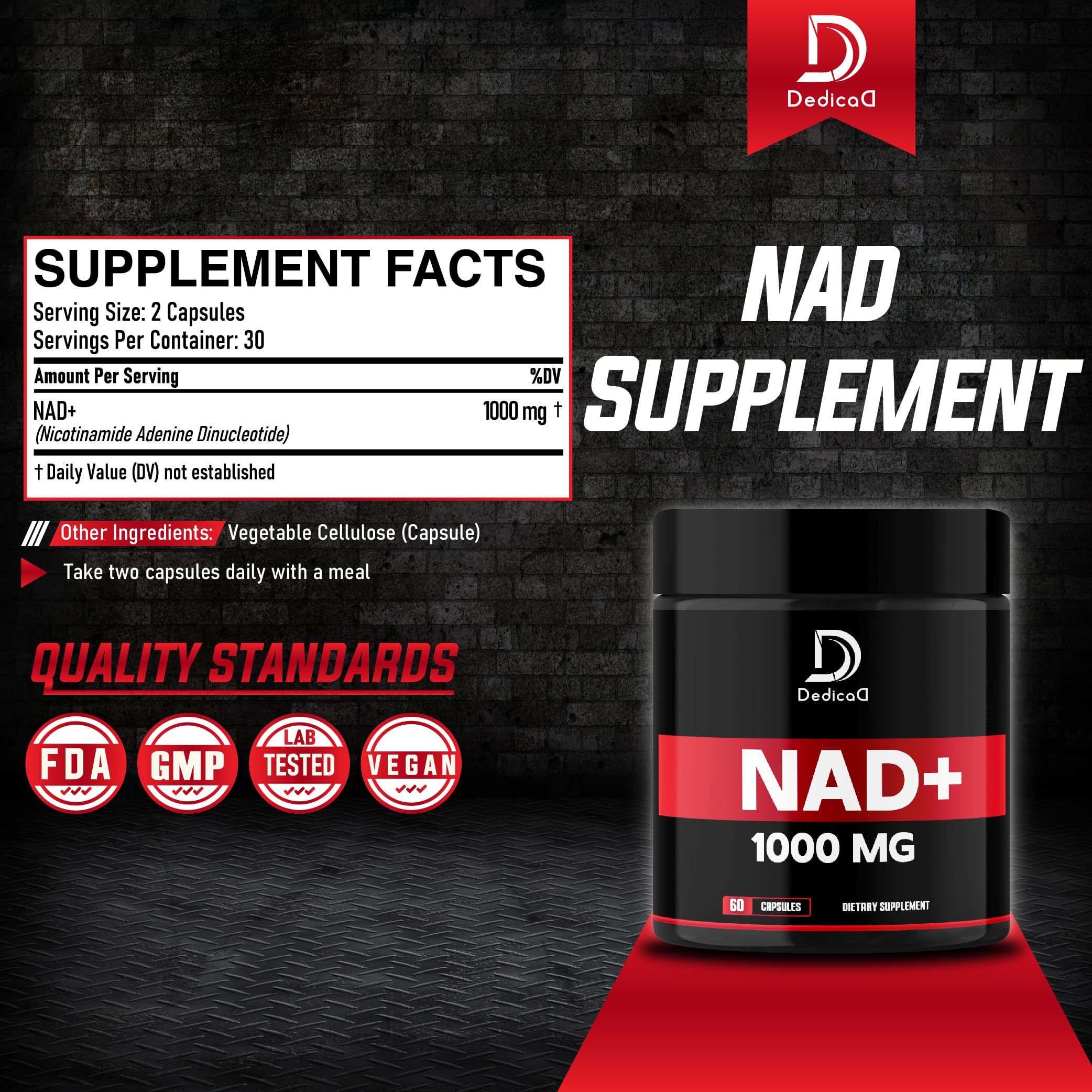 Foto 3 pulgar | Suplemento Dedicad Nad+ 1000 Mg 90 Cápsulas Para La Energía Y La Reparación Del Adn - Venta Internacional