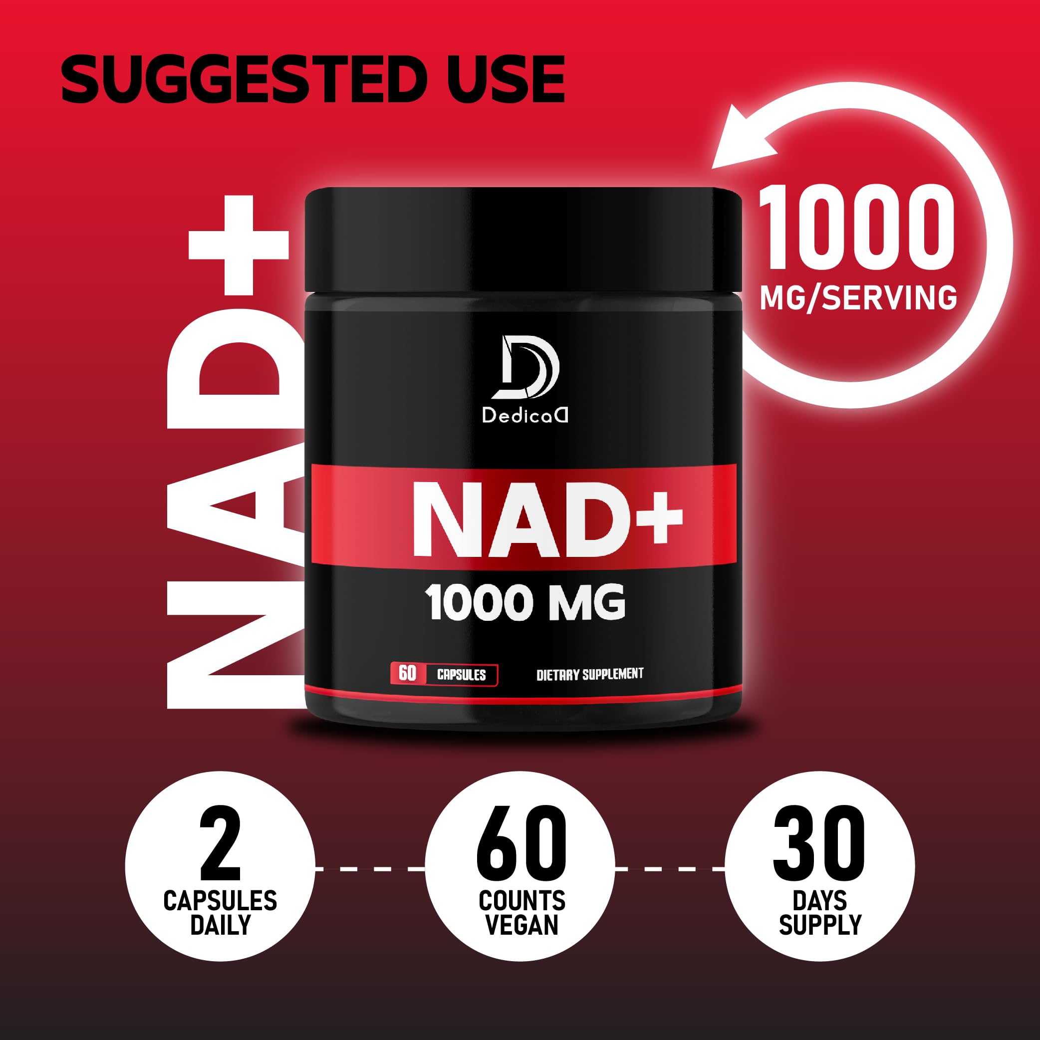 Foto 6 pulgar | Suplemento Dedicad Nad+ 1000 Mg 90 Cápsulas Para La Energía Y La Reparación Del Adn - Venta Internacional
