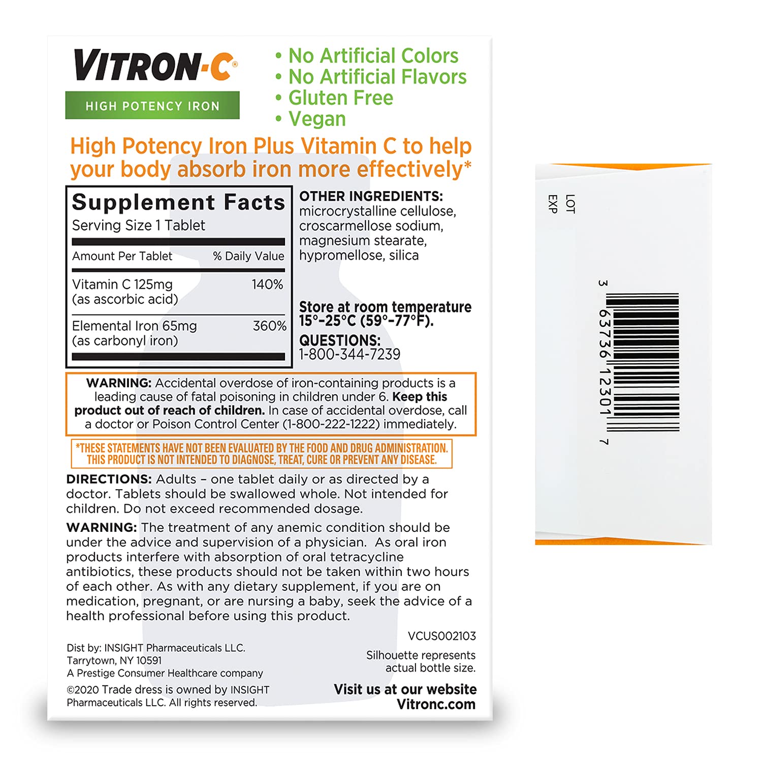 Foto 3 pulgar | Suplemento de Hierro Vitron-C de Alta Potencia 65 mg más Vitamina C 60 Tabletas - Venta Internacional