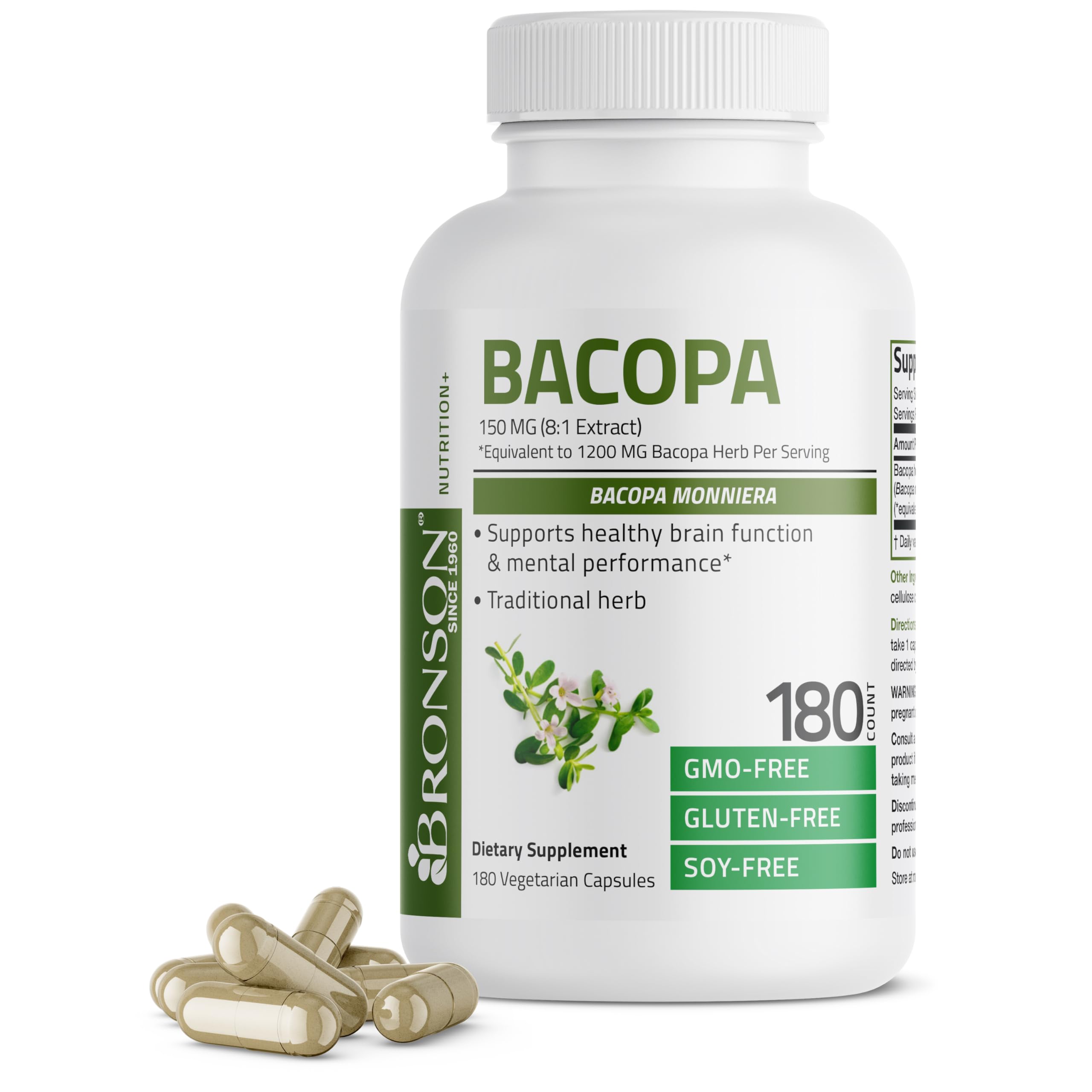 Suplemento Bronson Bacopa Equivalente a 1200 mg 180 Cápsulas - Venta Internacional