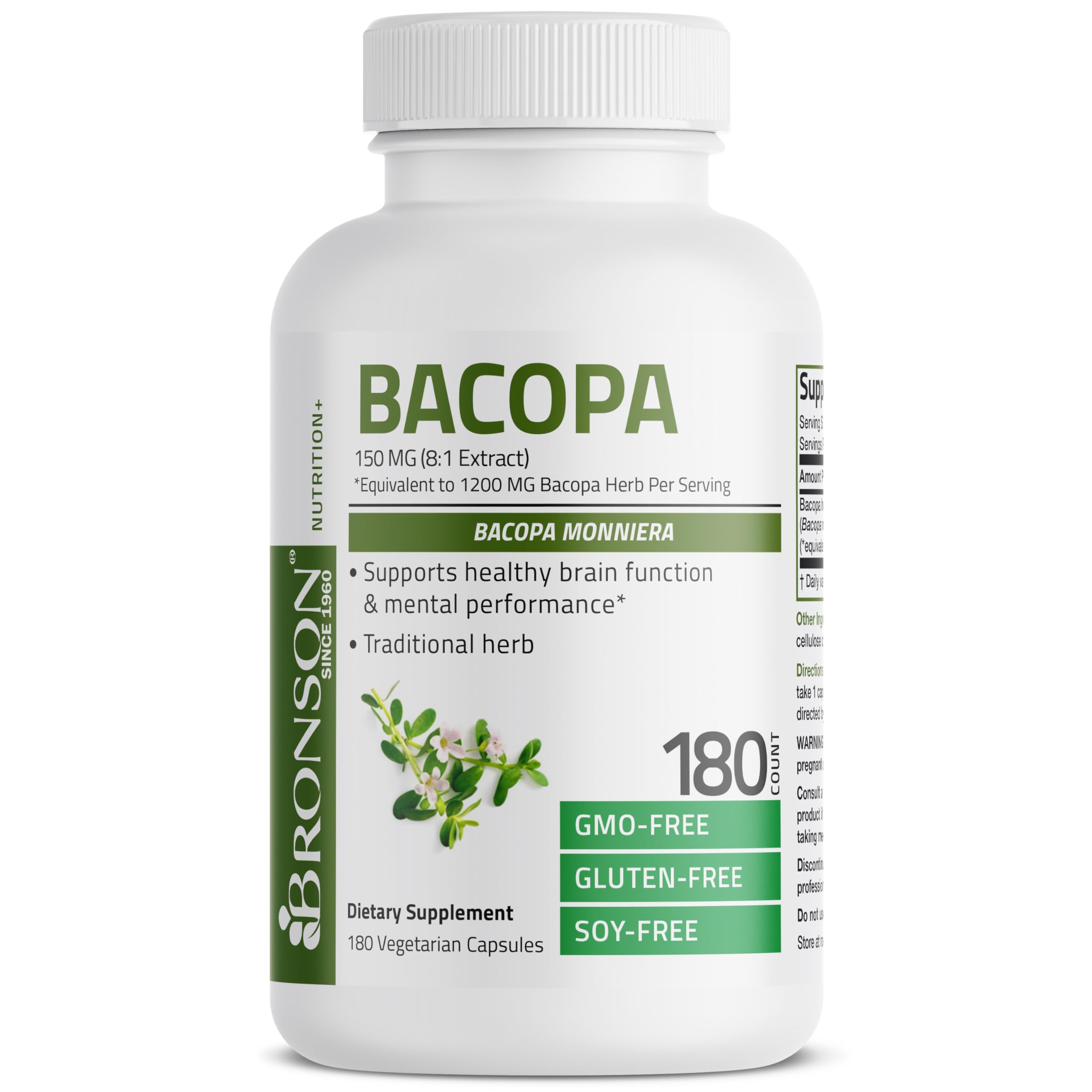 Foto 4 pulgar | Suplemento Bronson Bacopa Equivalente a 1200 mg 180 Cápsulas - Venta Internacional