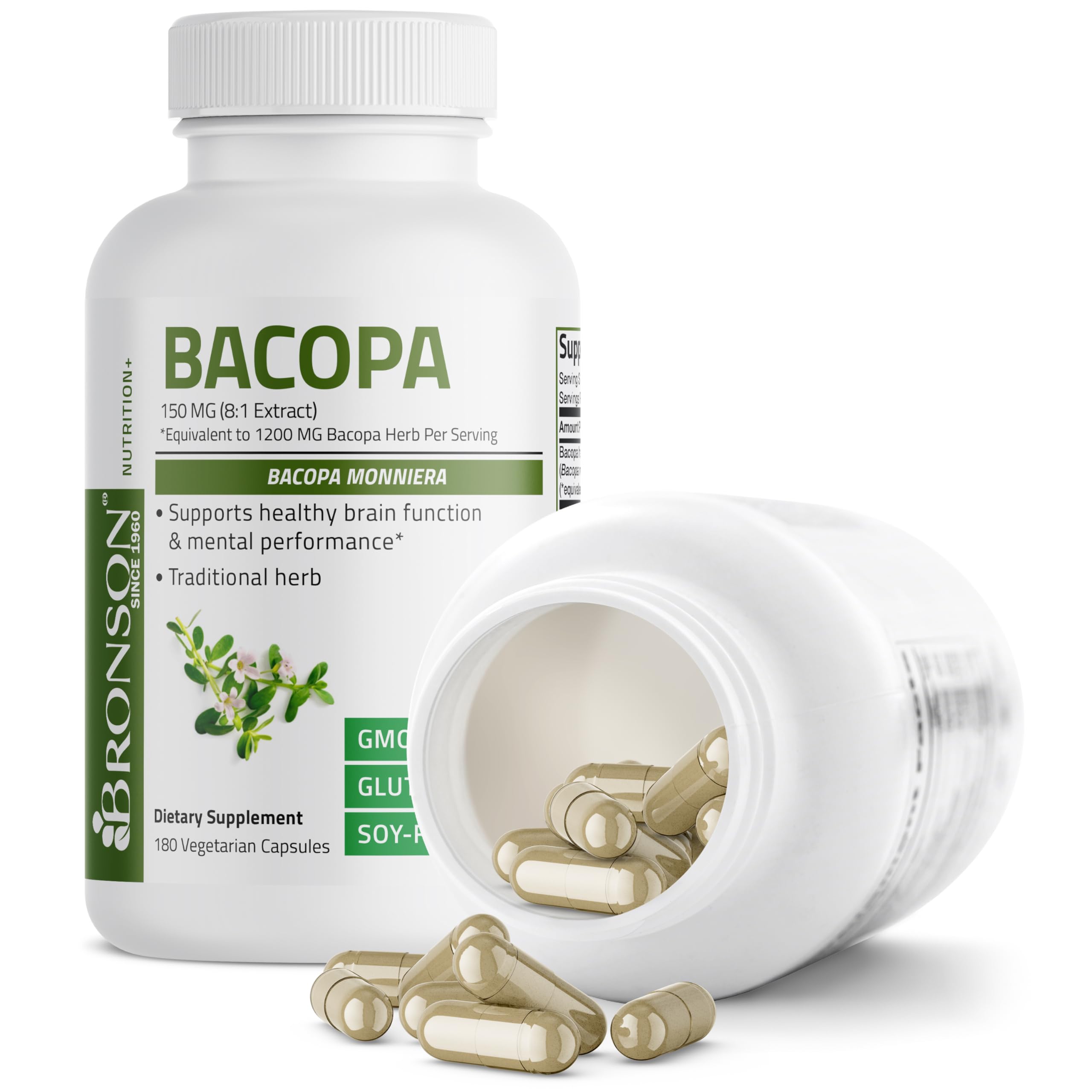 Foto 5 pulgar | Suplemento Bronson Bacopa Equivalente a 1200 mg 180 Cápsulas - Venta Internacional