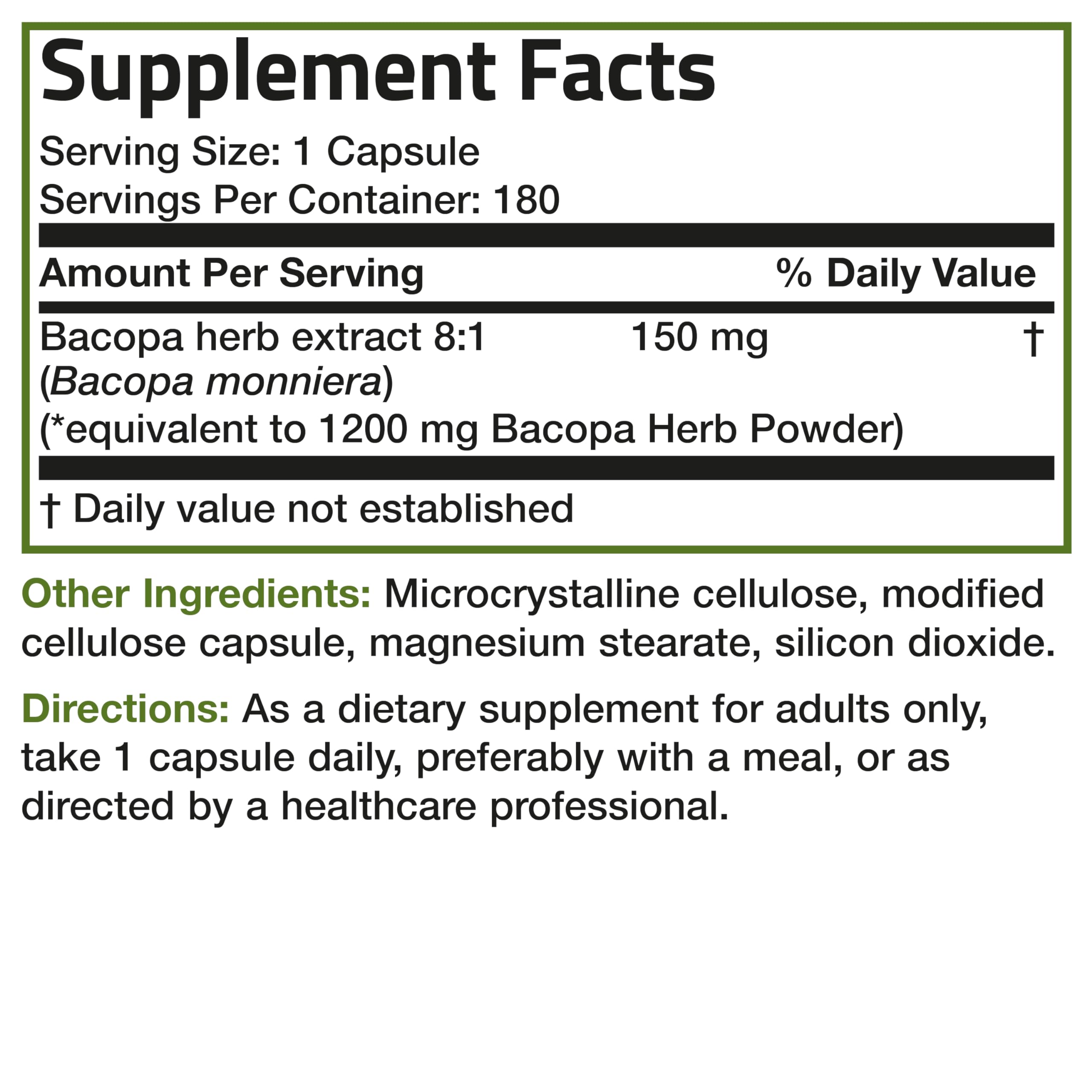 Foto 6 | Suplemento Bronson Bacopa Equivalente a 1200 mg 180 Cápsulas - Venta Internacional