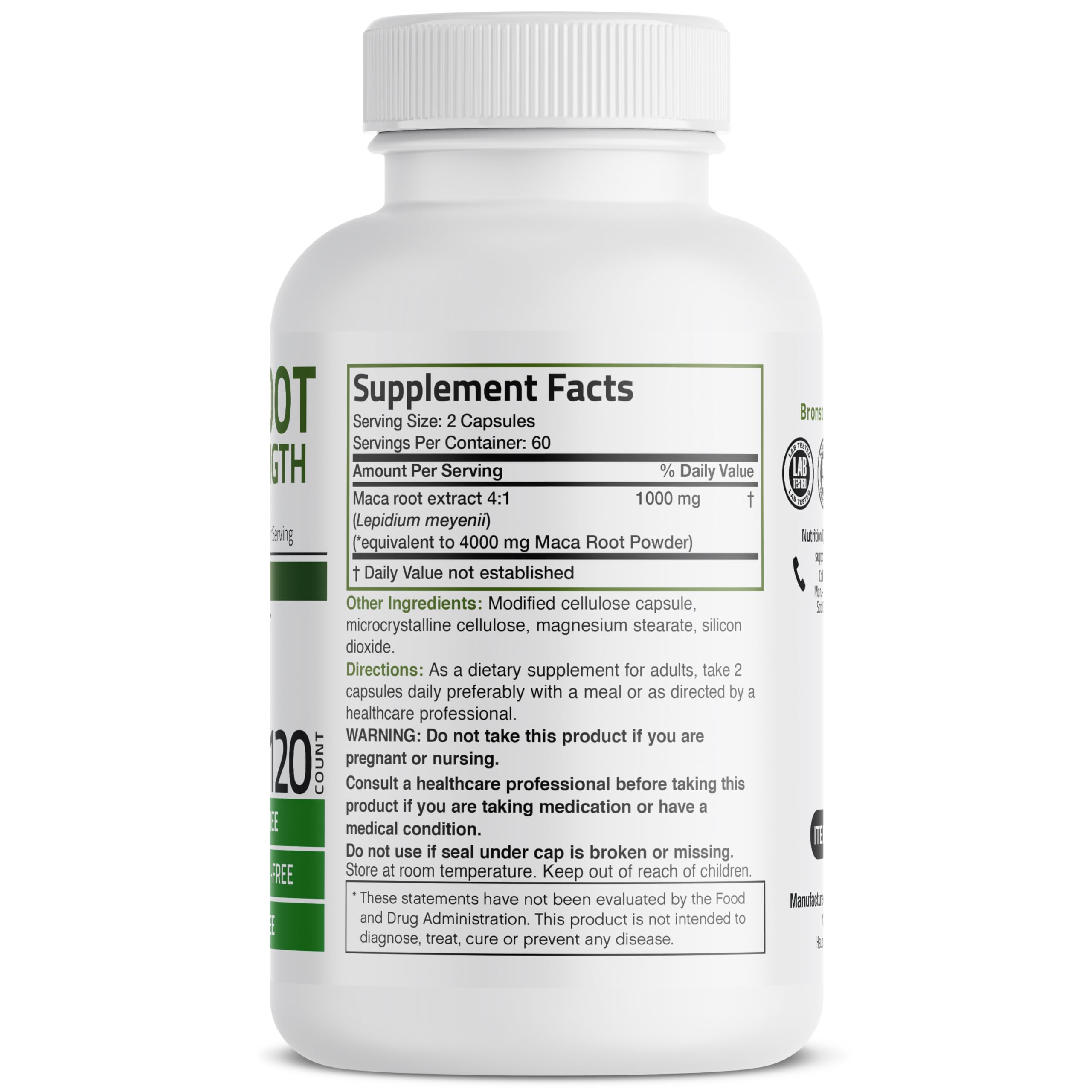 Foto 3 pulgar | Suplemento Bronson Maca Root Extra Lepidium Meyenii 120 Cápsulas - Venta Internacional