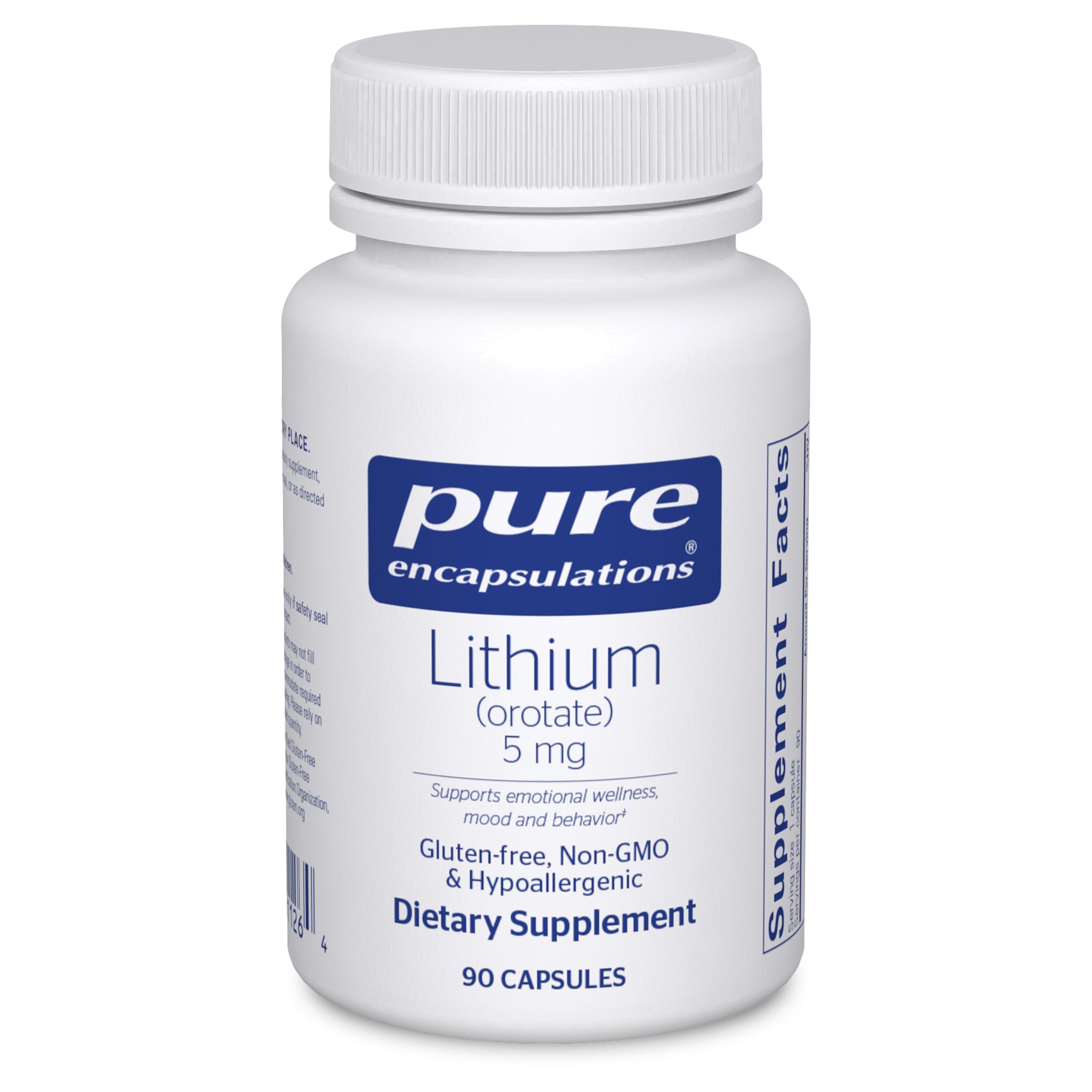 Suplemento Pure Encapsulations Orotato de Litio 5mg, 90 cápsulas - Apoyo cerebral con NAC