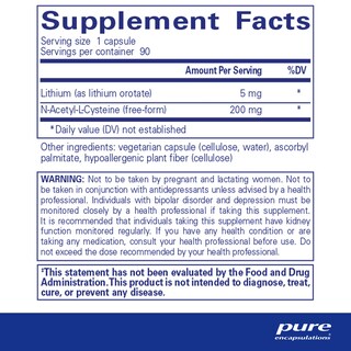 Foto 2 | Suplemento Pure Encapsulations Orotato de Litio 5mg, 90 cápsulas - Apoyo cerebral con NAC