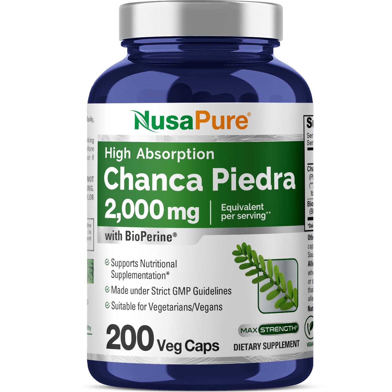 Foto 2 pulgar | Suplemento Nusapure Chanca Piedra 2000 Mg 200 Cápsulas Vegetarianas - Venta Internacional