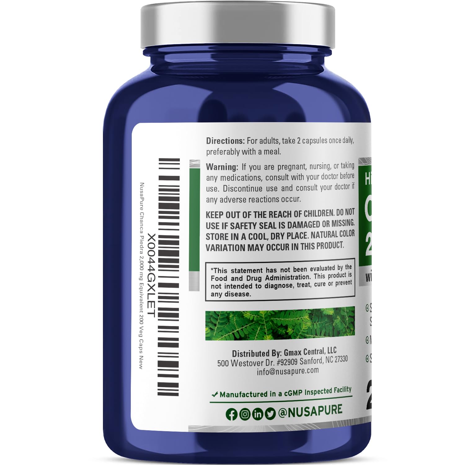 Foto 4 pulgar | Suplemento Nusapure Chanca Piedra 2000 Mg 200 Cápsulas Vegetarianas - Venta Internacional