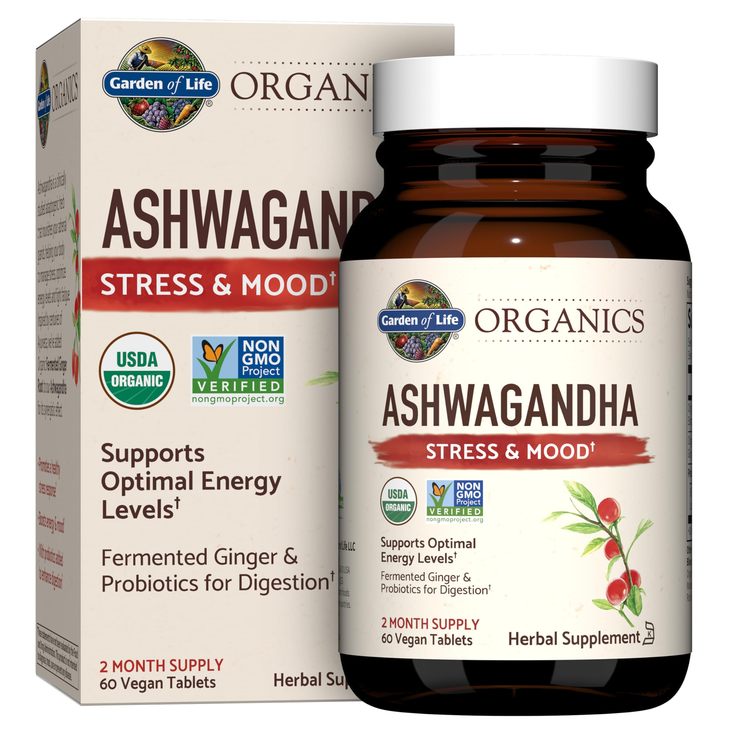 Foto 2 pulgar | Suplemento Garden Of Life Organics Ashwagandha 60 Comprimidos - Venta Internacional