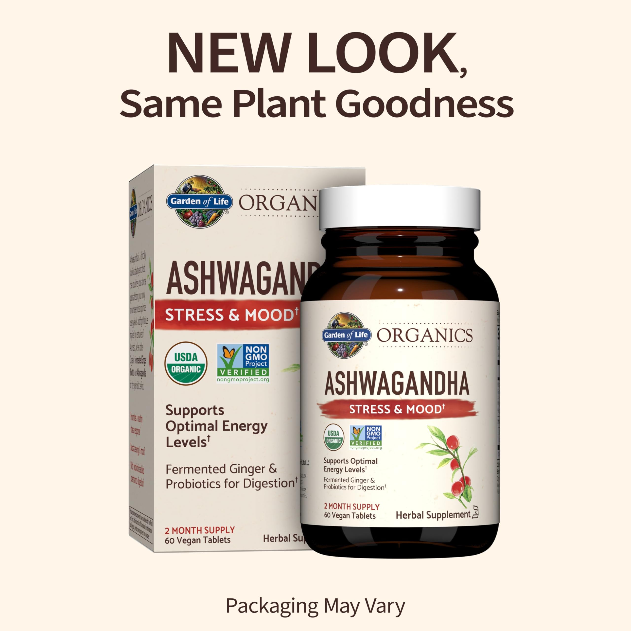 Foto 3 pulgar | Suplemento Garden Of Life Organics Ashwagandha 60 Comprimidos - Venta Internacional