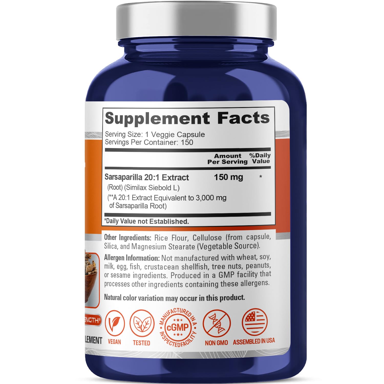 Foto 3 pulgar | Suplemento Nusapure de Raíz de Zarzaparrilla 3000 Mg 150 Cápsulas Vegetarianas - Venta Internacional