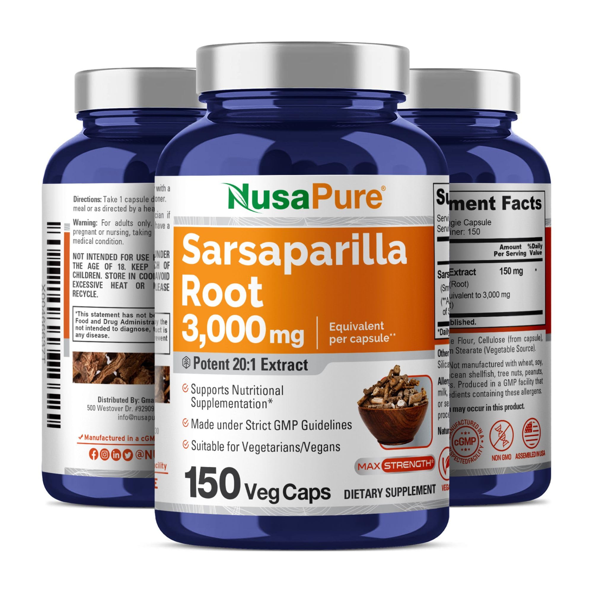 Foto 5 pulgar | Suplemento Nusapure de Raíz de Zarzaparrilla 3000 Mg 150 Cápsulas Vegetarianas - Venta Internacional