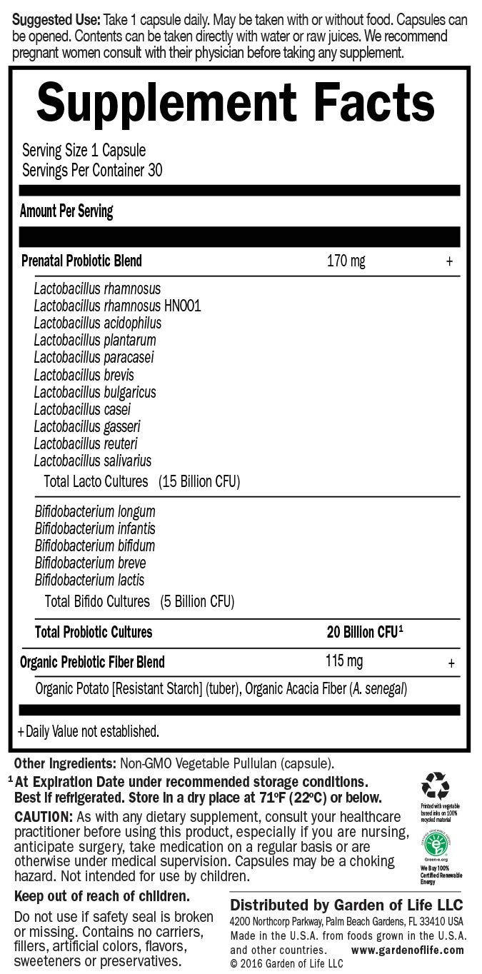 Foto 5 | Suplemento de Probióticos Prenatales Formulados por el Dr. Garden Of Life - Venta Internacional