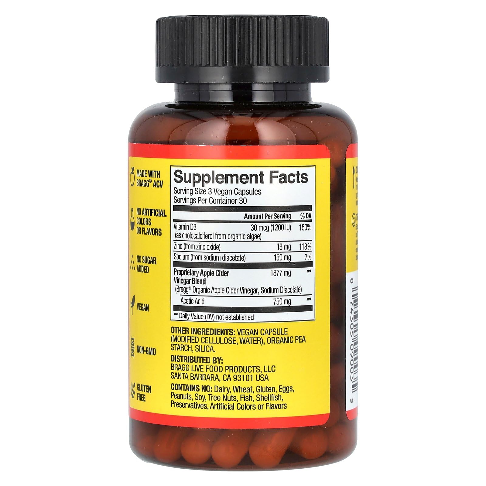Foto 3 pulgar | Suplemento de Vinagre de Sidra de Manzana Bragg en Cápsulas de 750 mg con D3 y Zinc - Venta Internacional