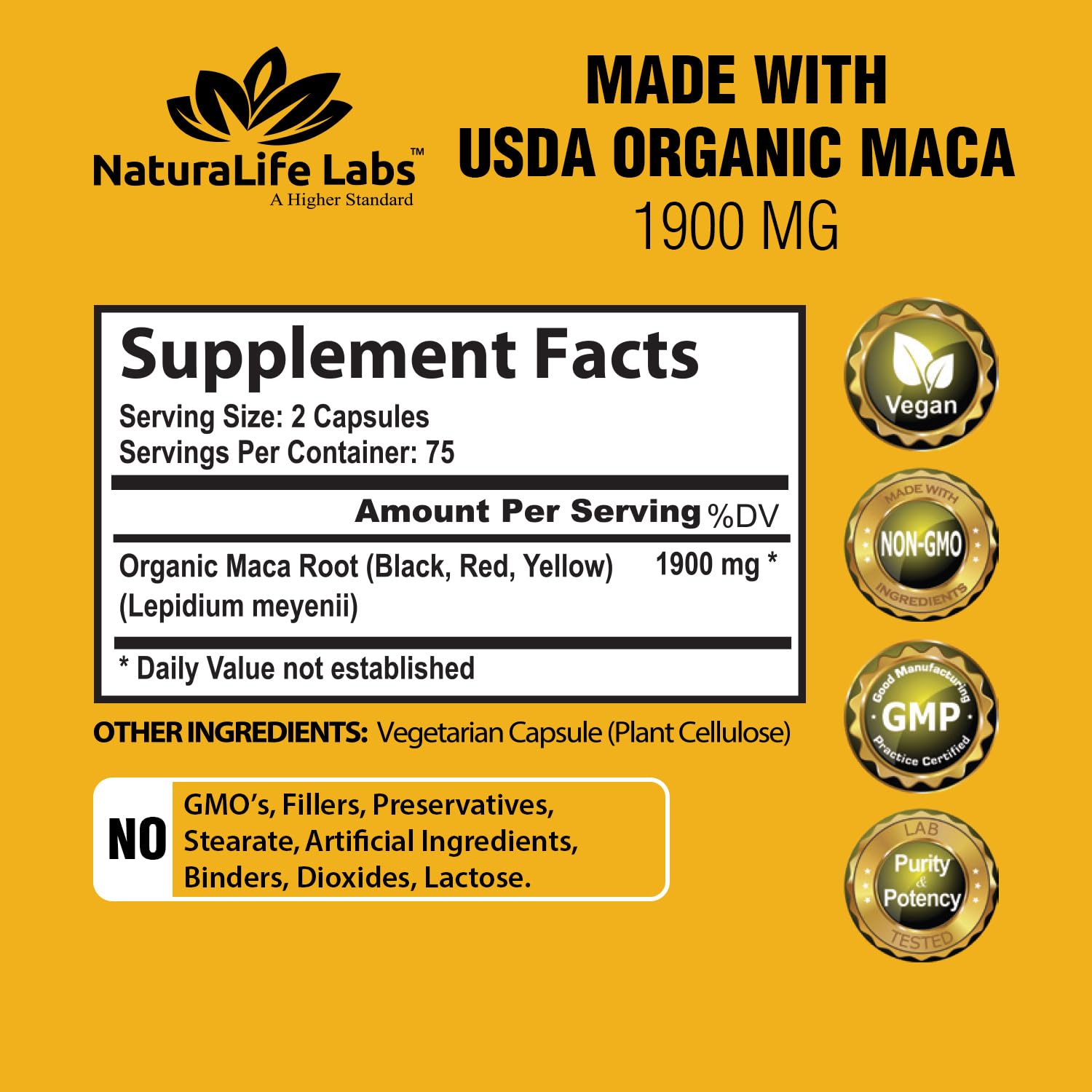Foto 3 pulgar | Suplemento Naturalife Labs de Raíz de Maca Orgánica 150 Cápsulas - Venta Internacional.