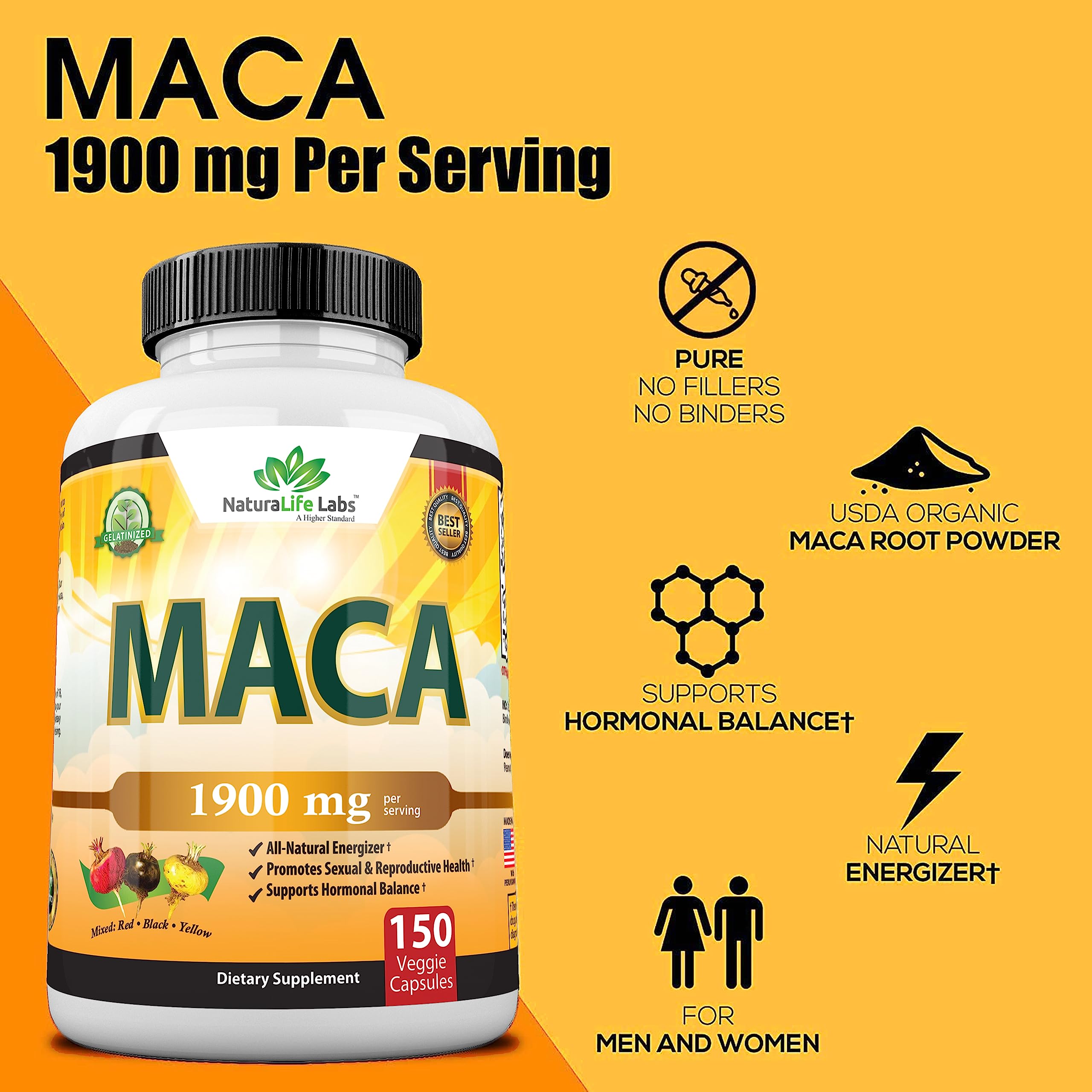 Foto 4 pulgar | Suplemento Naturalife Labs de Raíz de Maca Orgánica 150 Cápsulas - Venta Internacional.
