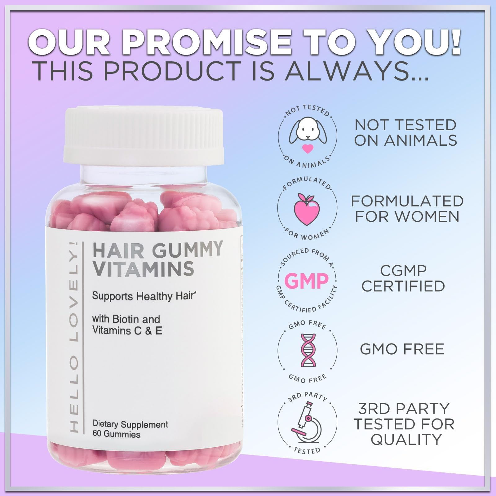 Foto 5 pulgar | Gomitas se Vitaminas para el Cabello Hello Lovely Biotina 5000 mcg 60 Unidades - Venta Internacional