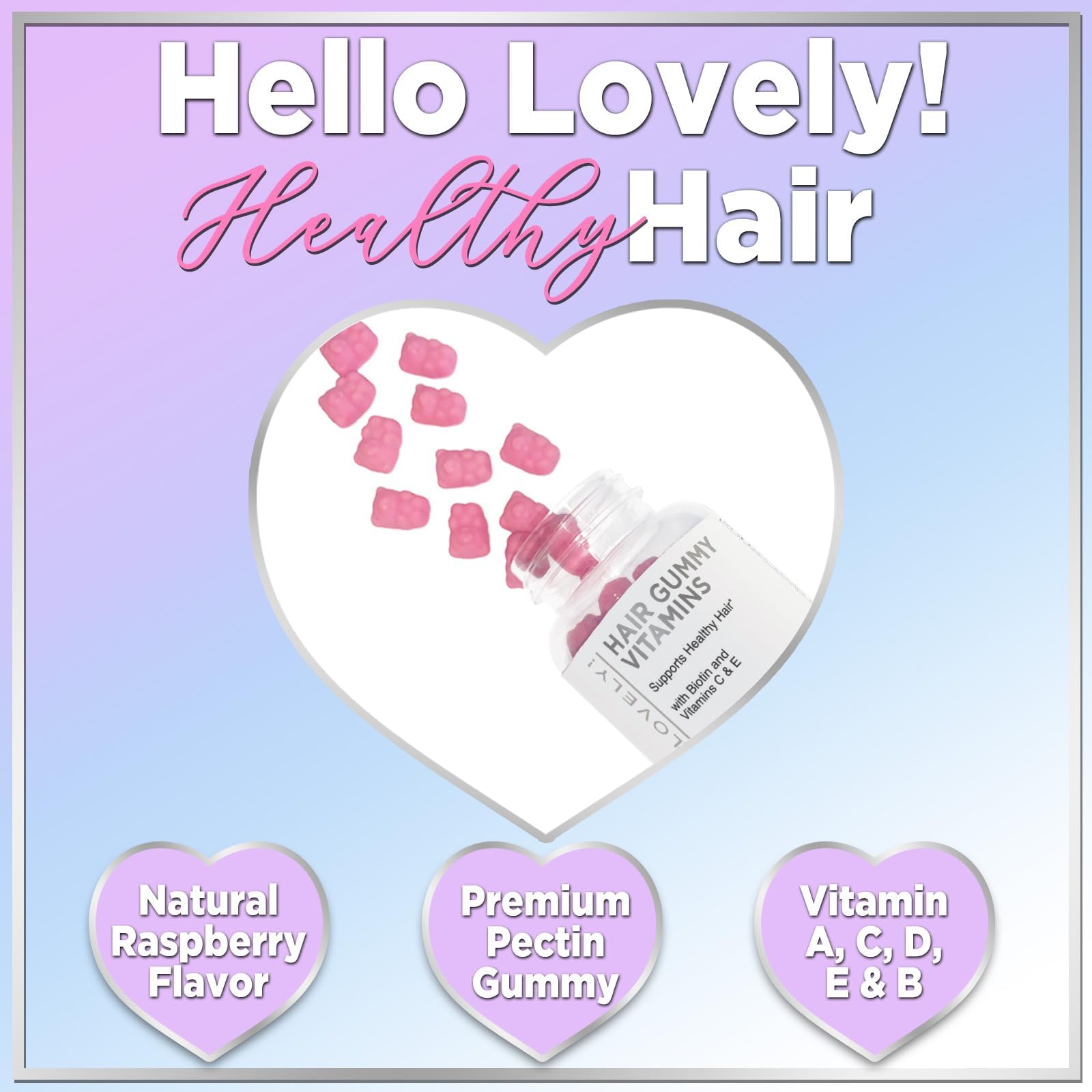 Foto 6 pulgar | Gomitas se Vitaminas para el Cabello Hello Lovely Biotina 5000 mcg 60 Unidades - Venta Internacional