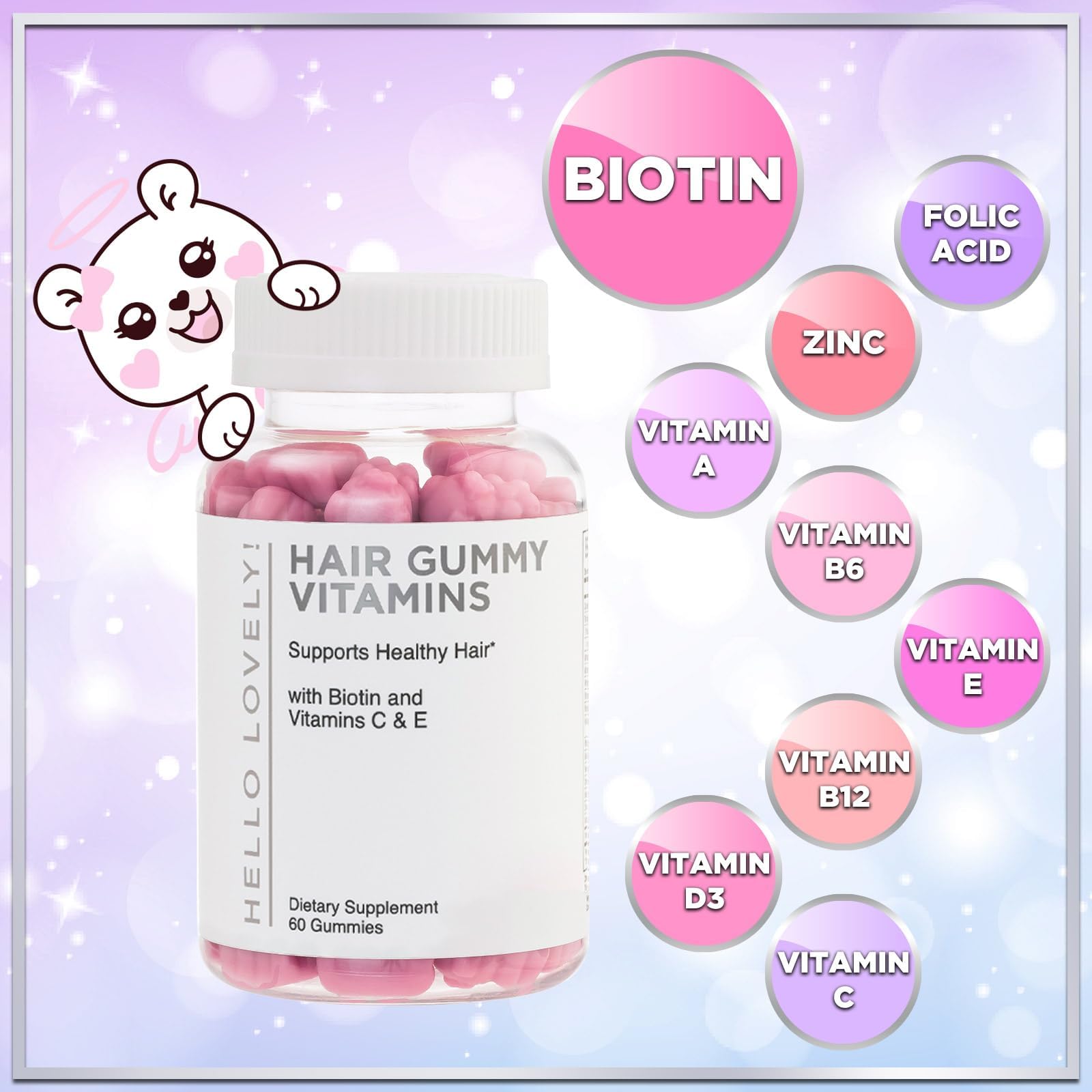 Foto 8 pulgar | Gomitas se Vitaminas para el Cabello Hello Lovely Biotina 5000 mcg 60 Unidades - Venta Internacional