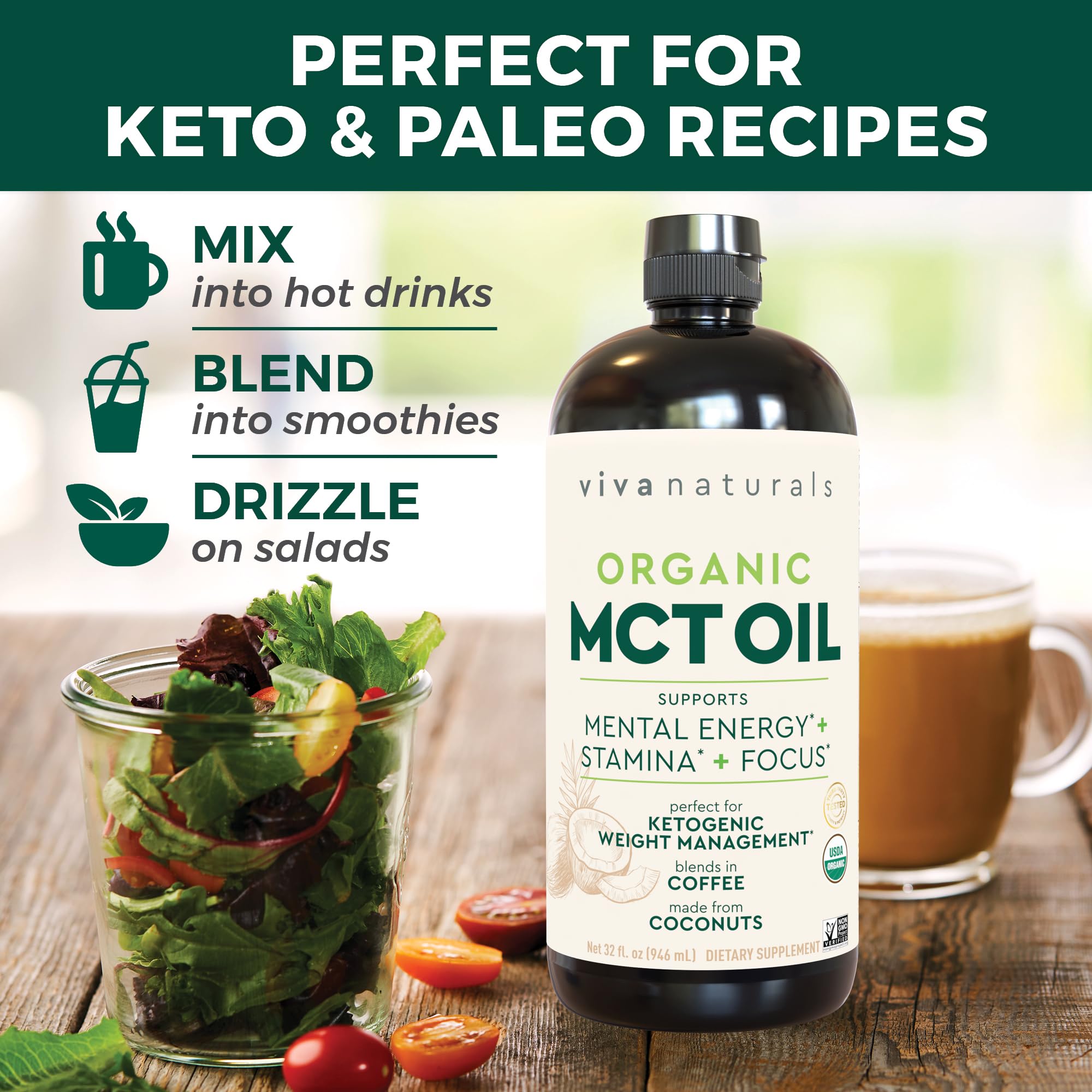 Foto 2 | Suplemento de Aceite Mct Viva Naturals Organic 946 Ml - Venta Internacional