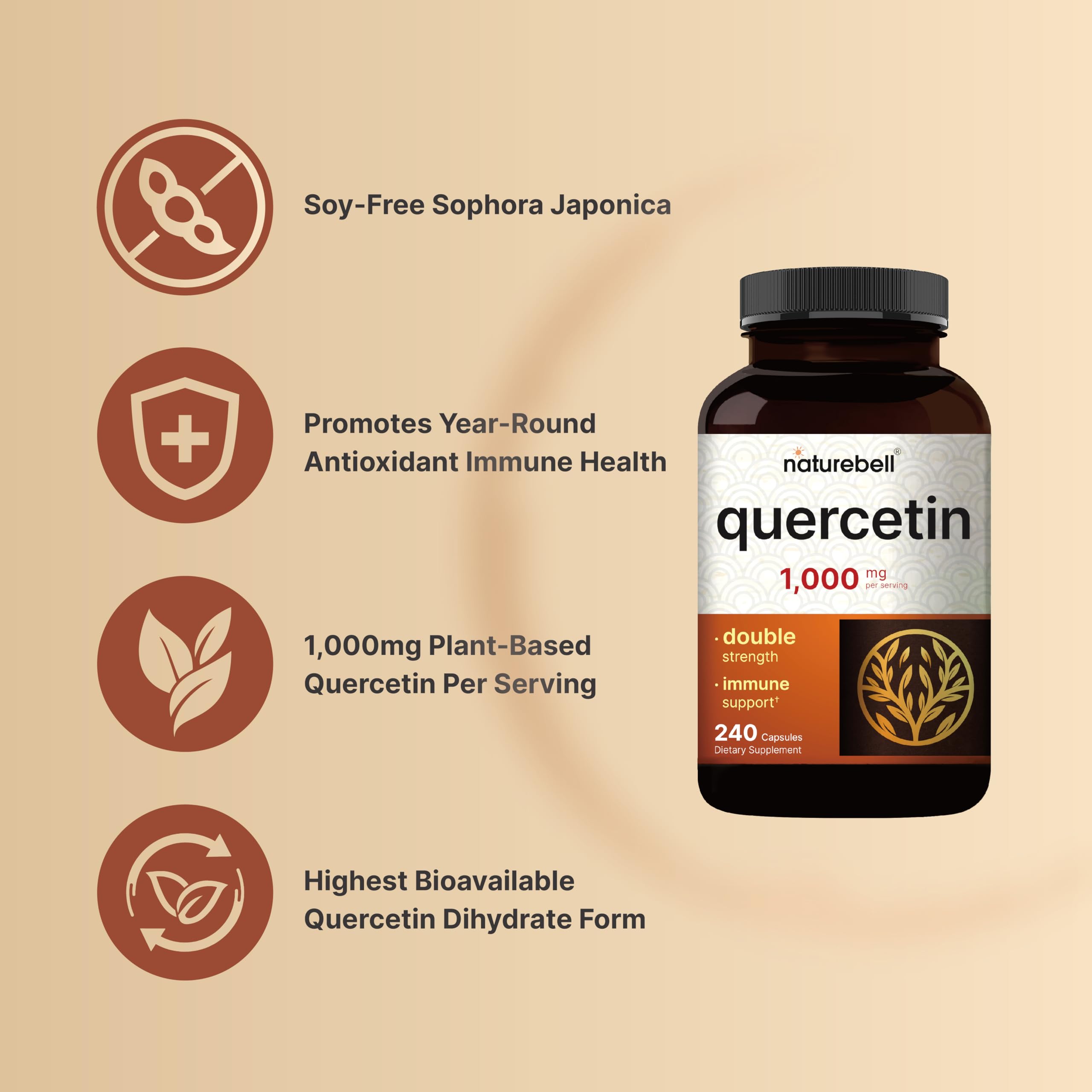 Foto 4 pulgar | Suplemento Naturebell Quercetina 1000 Mg 240 Cápsulas - Venta Internacional
