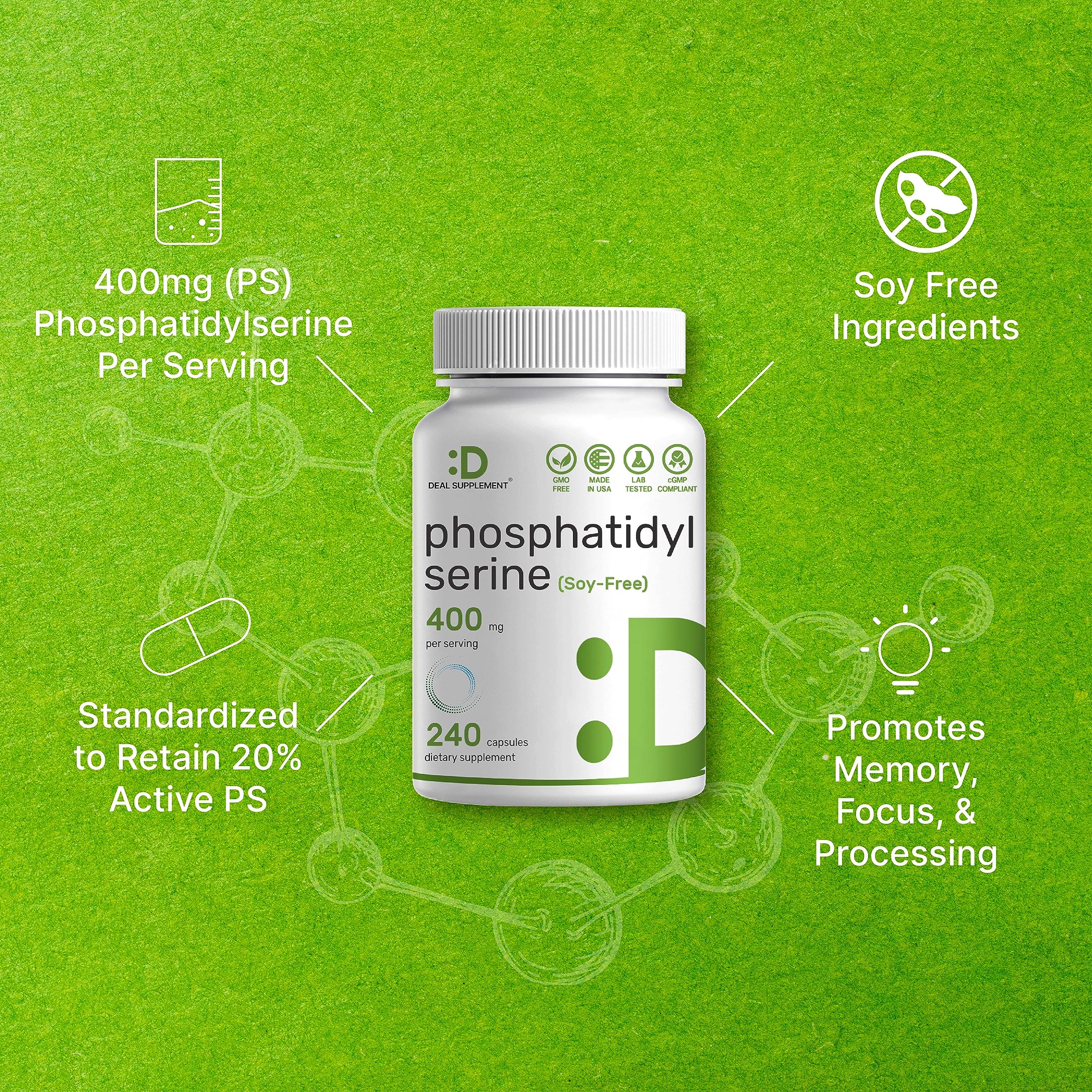 Foto 5 pulgar | Suplemento Deal Supplement de Fosfatidilserina 400 Mg 240 Cápsulas - Venta Internacional