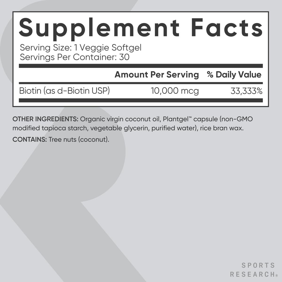 Foto 7 pulgar | Cápsulas Blandas de 10 000 mcg de Biotina Vegana Supplement Sports Research - Venta Internacional