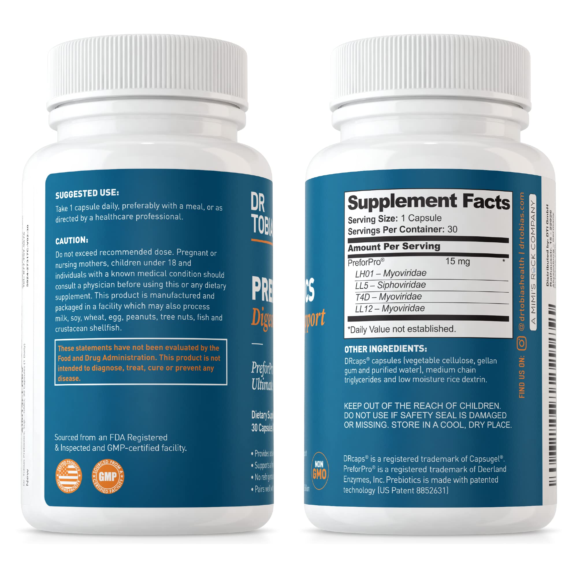 Foto 7 pulgar | Suplemento Dr. Tobias Prebiotics Digestion Gut Health 30 Cápsulas - Venta Internacional