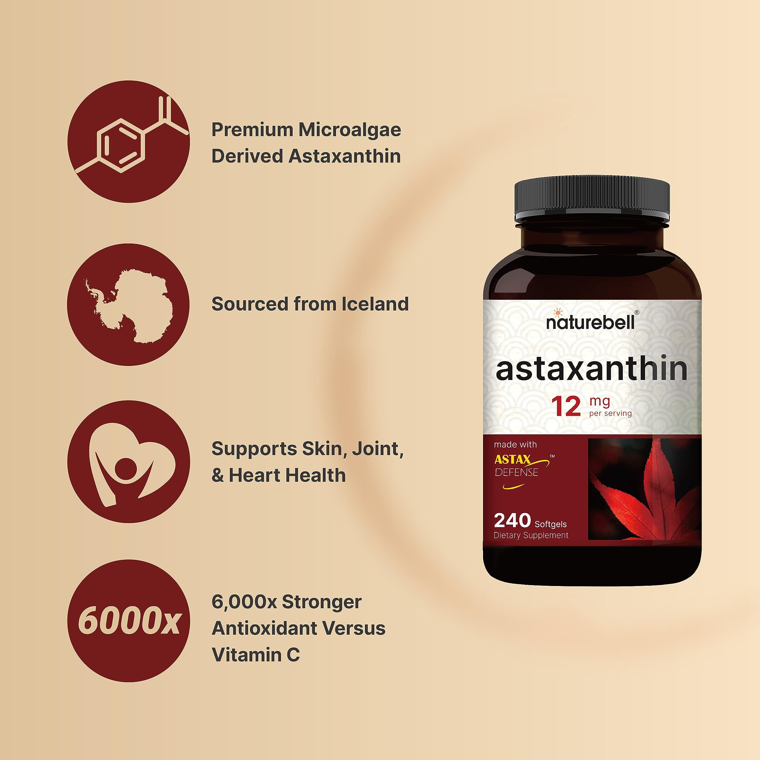 Foto 5 pulgar | Suplemento Naturebell Astaxantina 12 Mg 240 Cápsulas - Venta Internacional