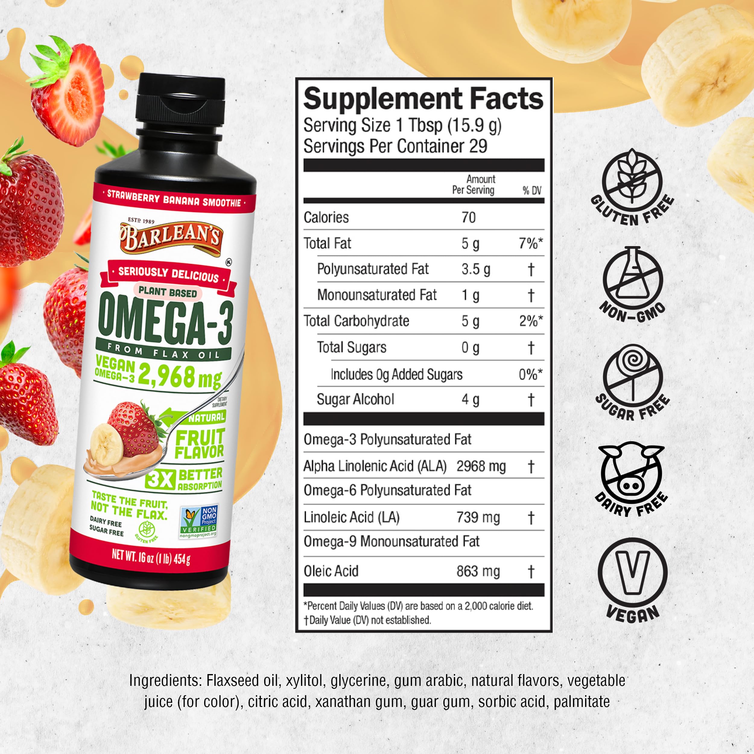 Foto 7 pulgar | Suplemento de Aceite de Linaza Líquido Barlean's Strawberry Banana Omega 3 - Venta Internacional