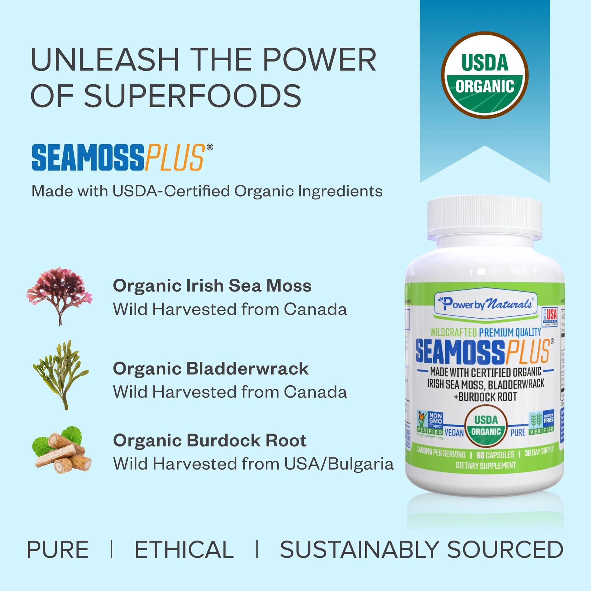 Foto 3 pulgar | Suplemento Power By Naturals Sea Moss Plus 60 Cápsulas - Venta Internacional