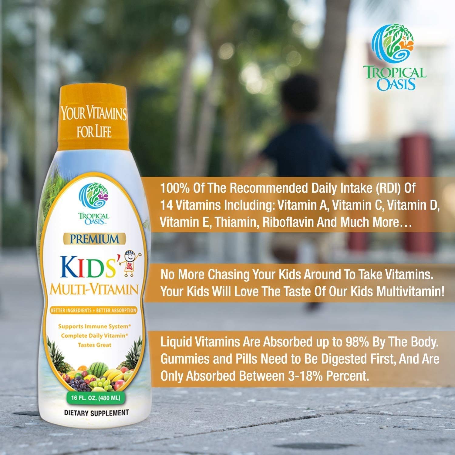 Foto 3 | Multivitamínico Líquido Tropical Oasis Kids 4+ Sin Azúcar 480 Ml - Venta Internacional