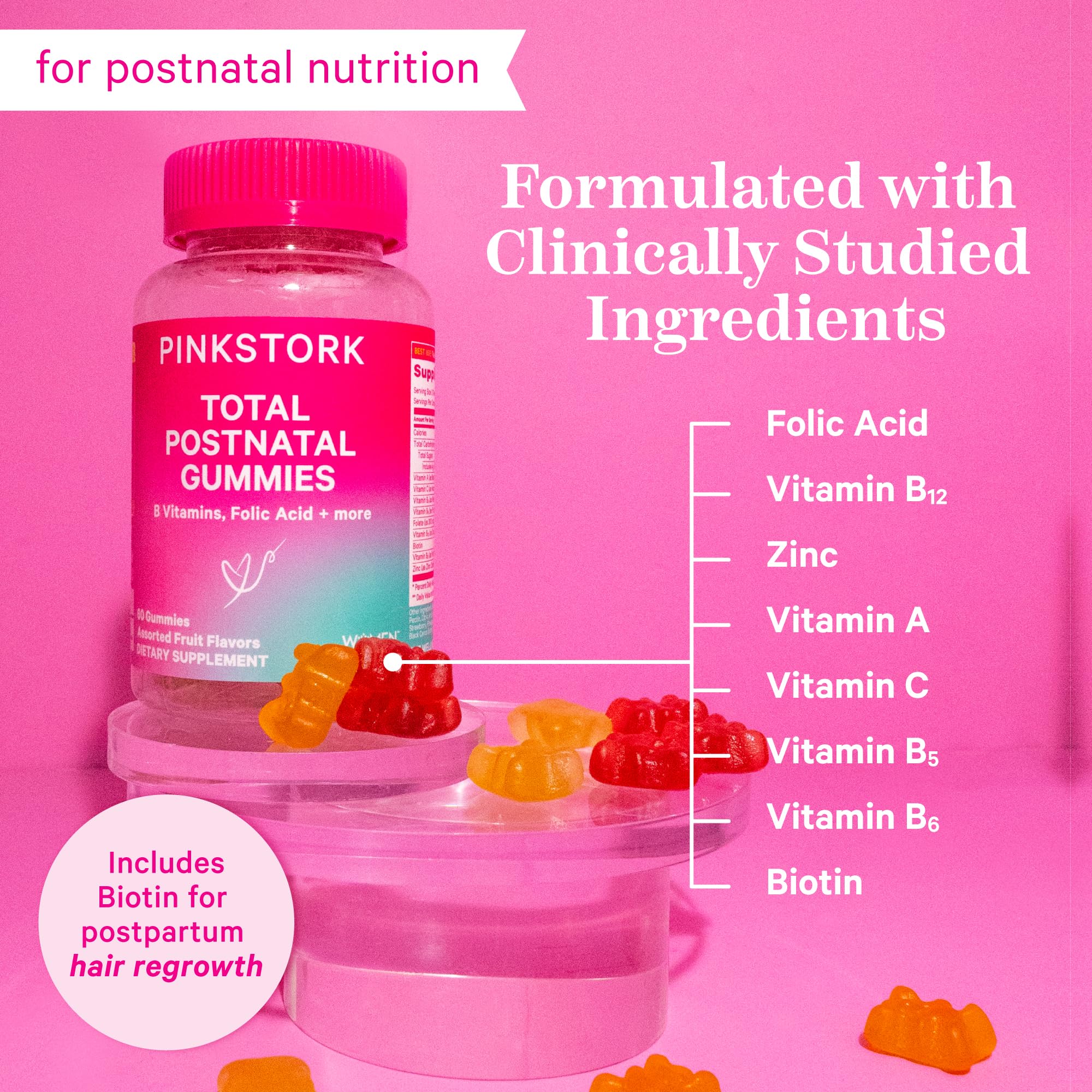 Foto 3 pulgar | Suplemento de Gomitas Vitamínicas Pink Stork Total Postnatal 60 Unidades - Venta Internacional