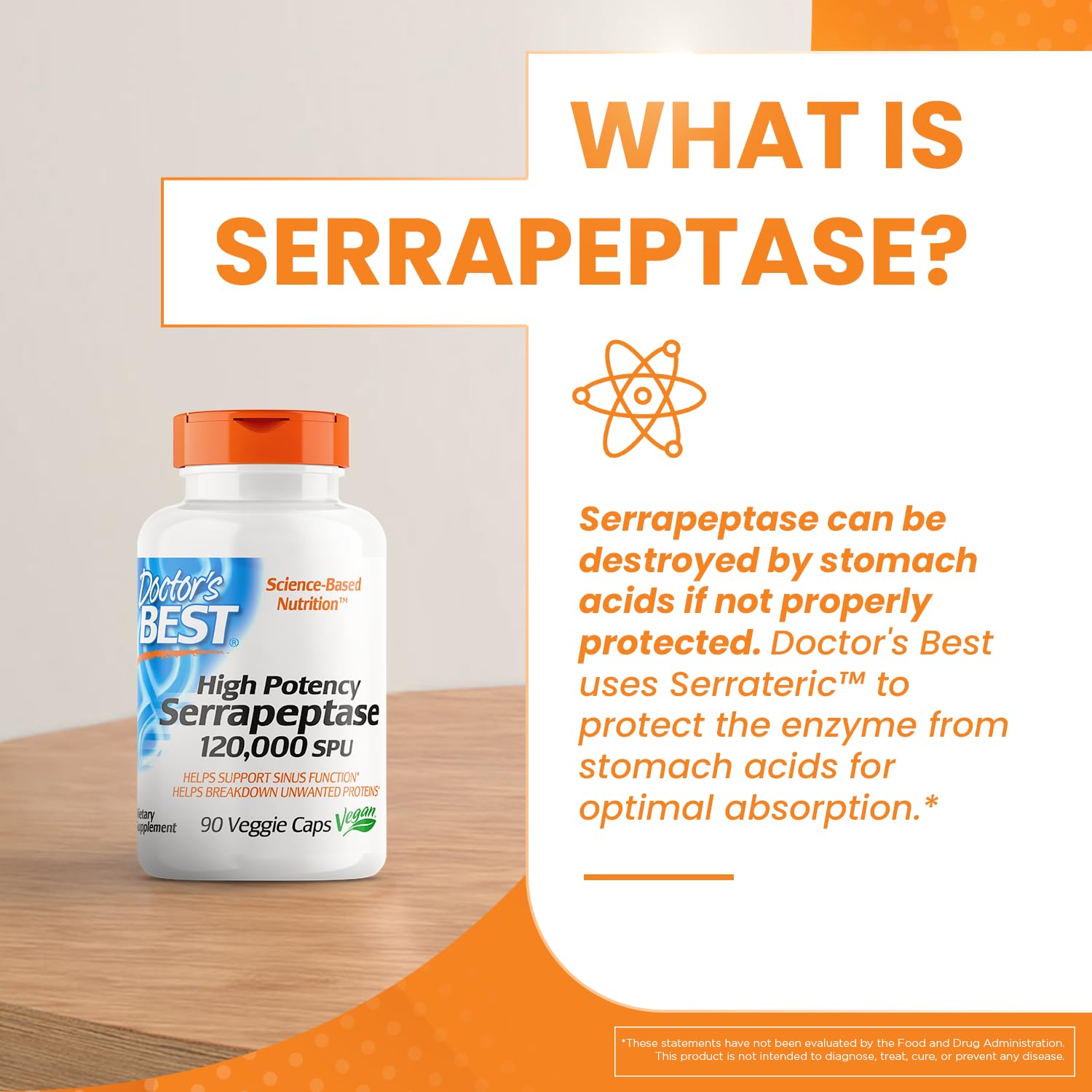 Foto 7 pulgar | Suplemento Doctor's Best Serrapeptase de Alta Potencia 90 Cápsulas - Venta Internacional